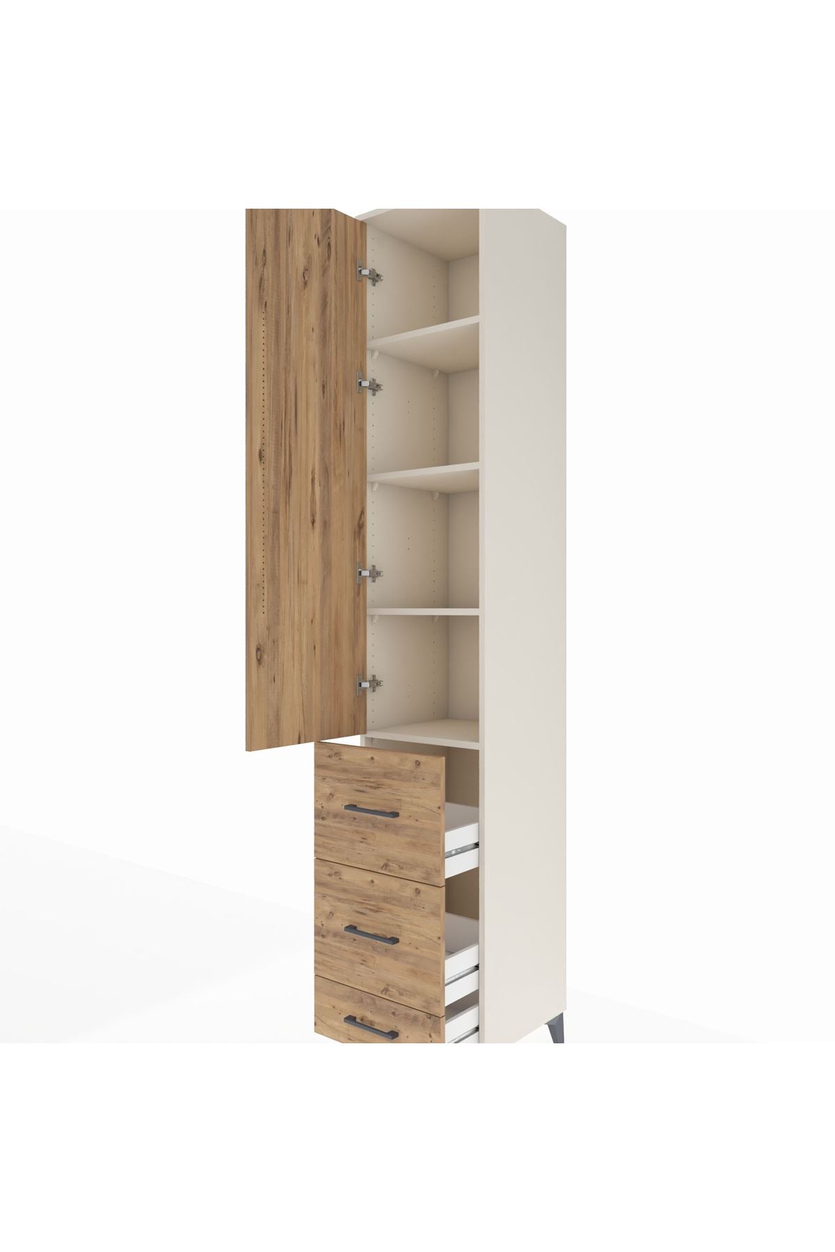 Hyperion Dolap 4 Raflı 3 Çekmeceli Tek Kapaklı 44x44x243 Aytaşı-Çam