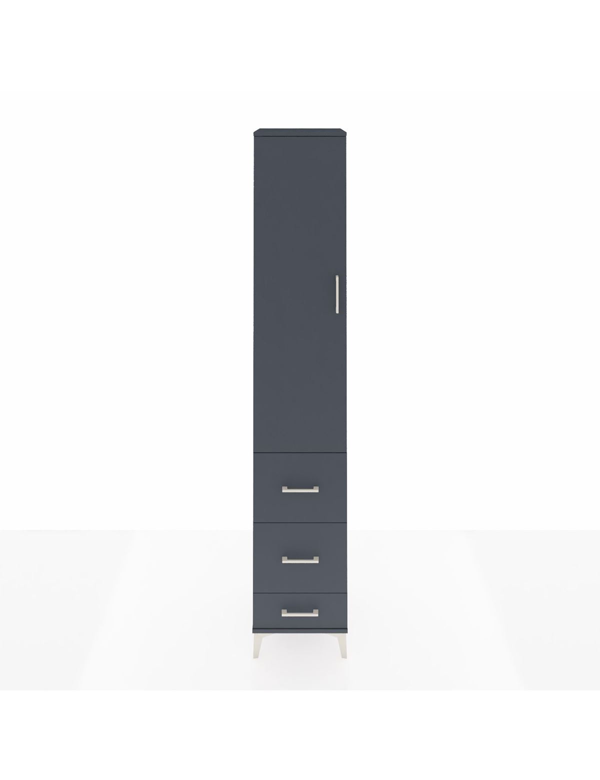 Hyperion Dolap 4 Raflı 3 Çekmeceli Tek Kapaklı 44x44x243 Antrasit-Antrasit