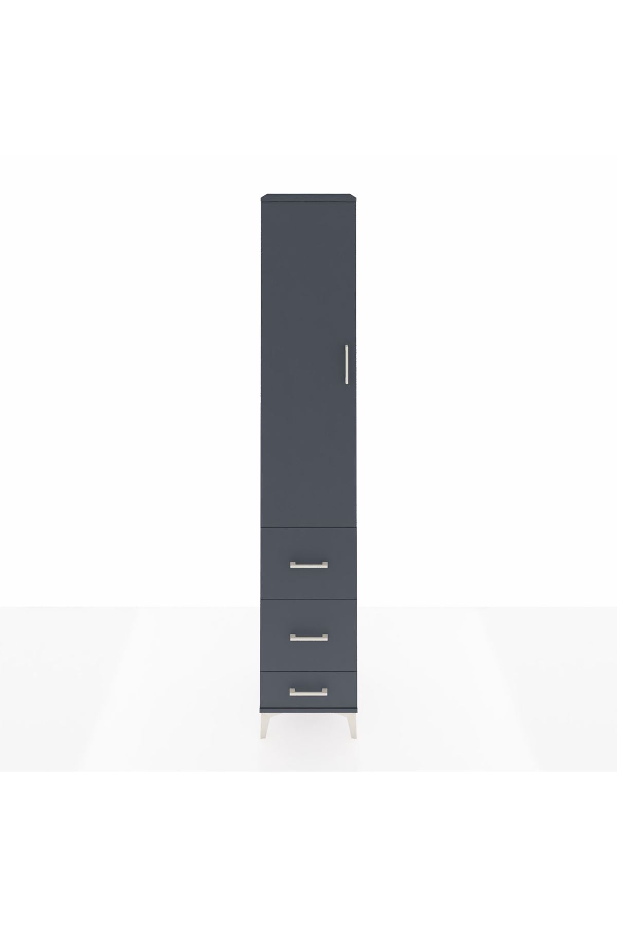 Hyperion Dolap 4 Raflı 3 Çekmeceli Tek Kapaklı 44x44x243 Antrasit-Antrasit