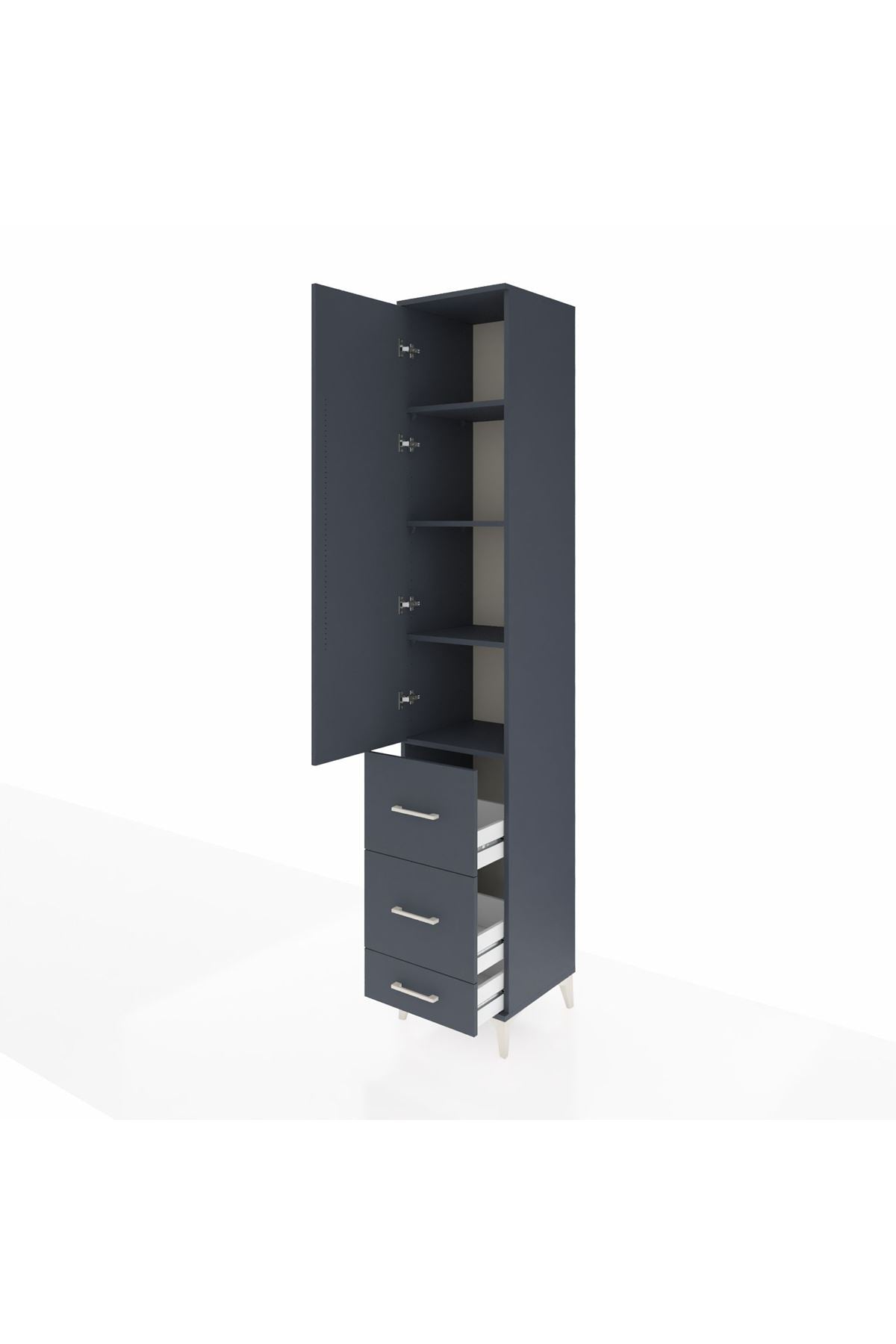 Hyperion Dolap 4 Raflı 3 Çekmeceli Tek Kapaklı 44x44x243 Antrasit-Antrasit