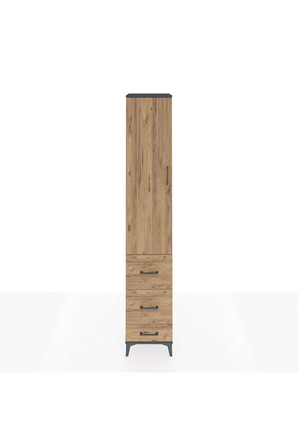 Hyperion Dolap 4 Raflı 3 Çekmeceli Tek Kapaklı 44x44x243 Antrasit-Çam