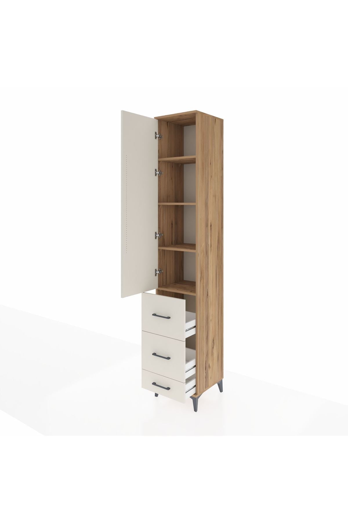 Hyperion Dolap 4 Raflı 3 Çekmeceli Tek Kapaklı 44x44x243 Çam-Aytaşı