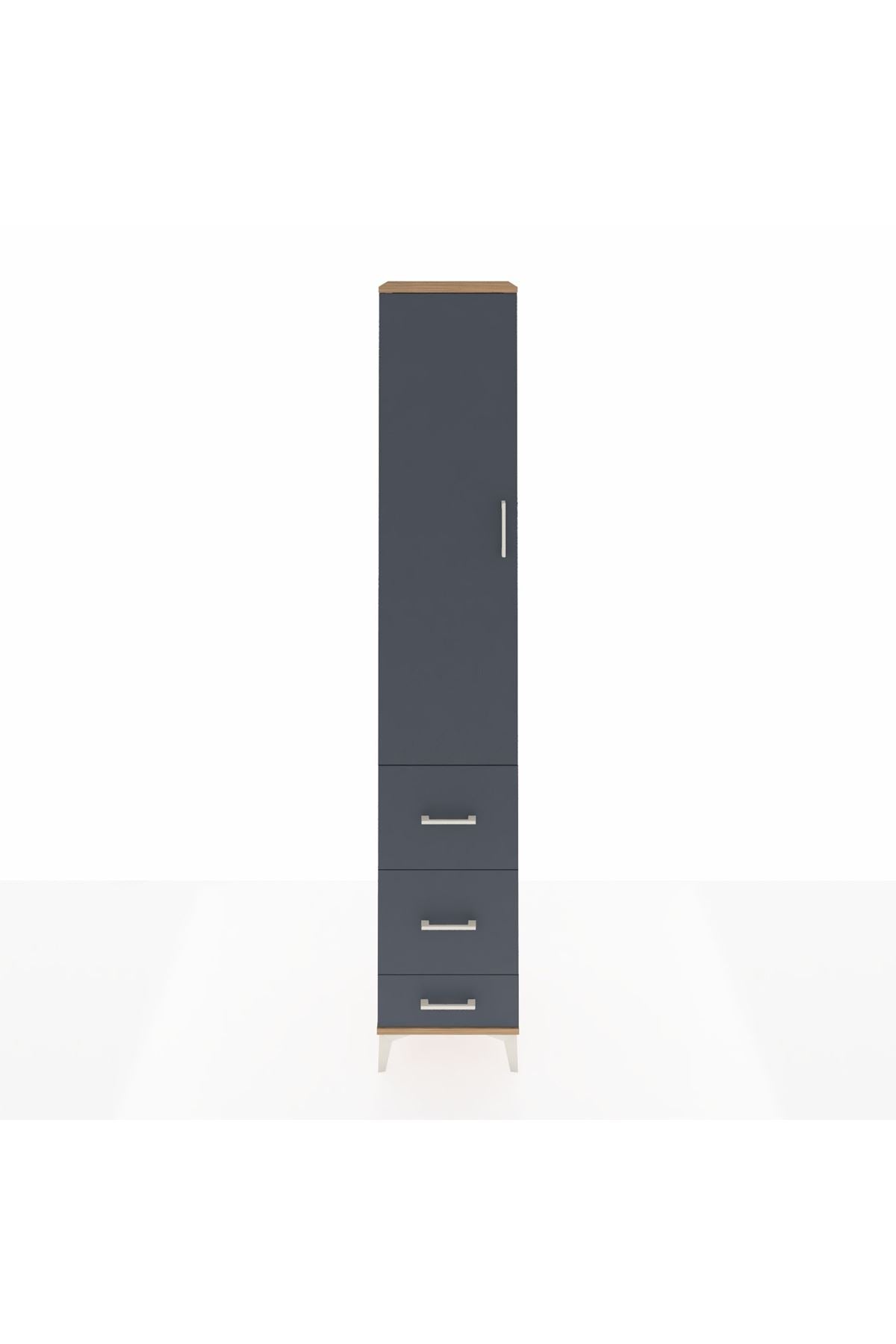 Hyperion Dolap 4 Raflı 3 Çekmeceli Tek Kapaklı 44x44x243 Çam-Antrasit