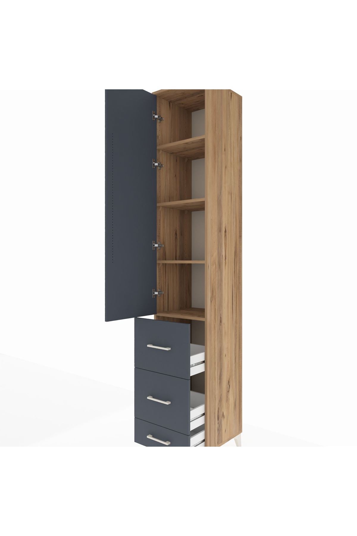 Hyperion Dolap 4 Raflı 3 Çekmeceli Tek Kapaklı 44x44x243 Çam-Antrasit