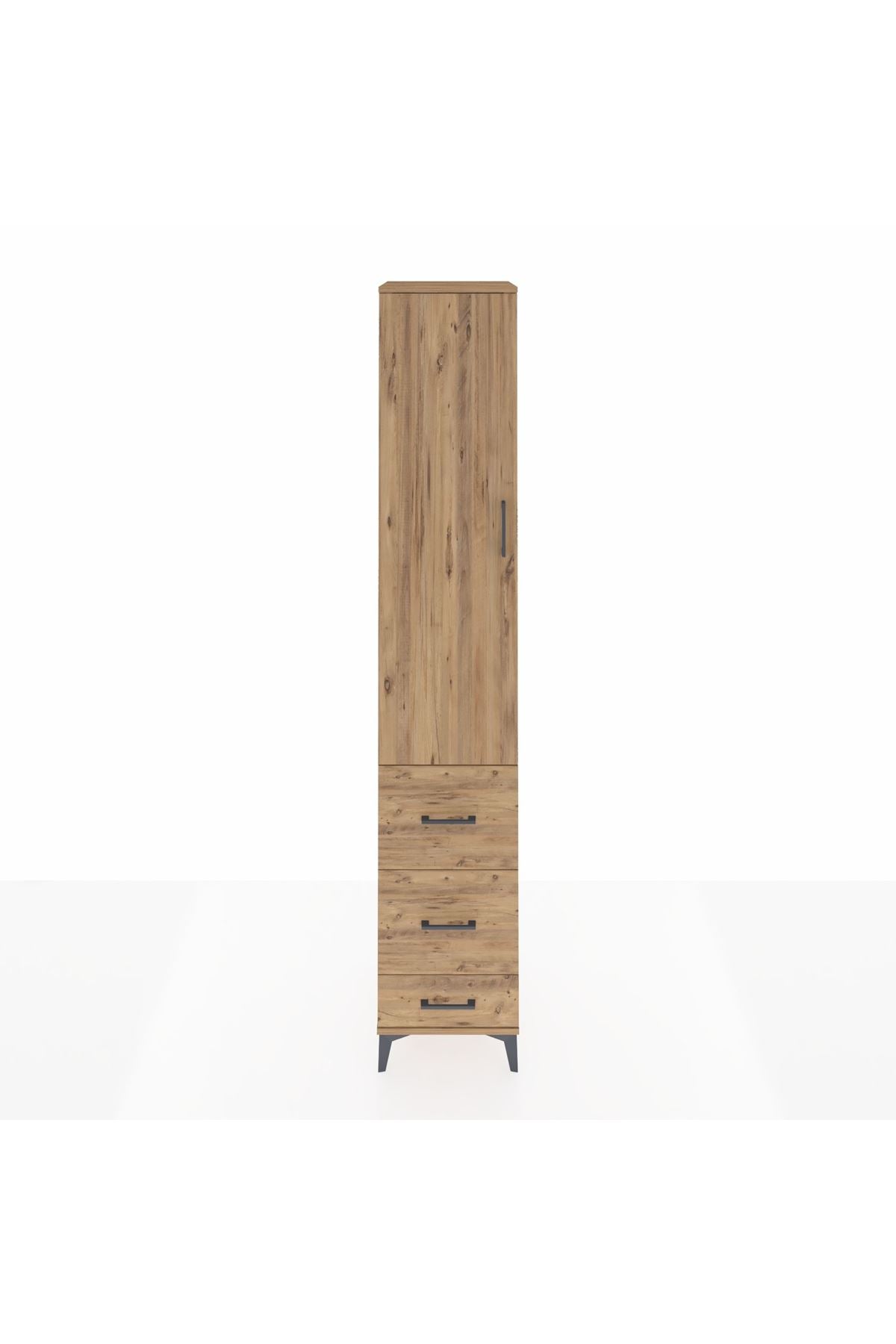 Hyperion Dolap 4 Raflı 3 Çekmeceli Tek Kapaklı 44x44x243 Çam-Çam