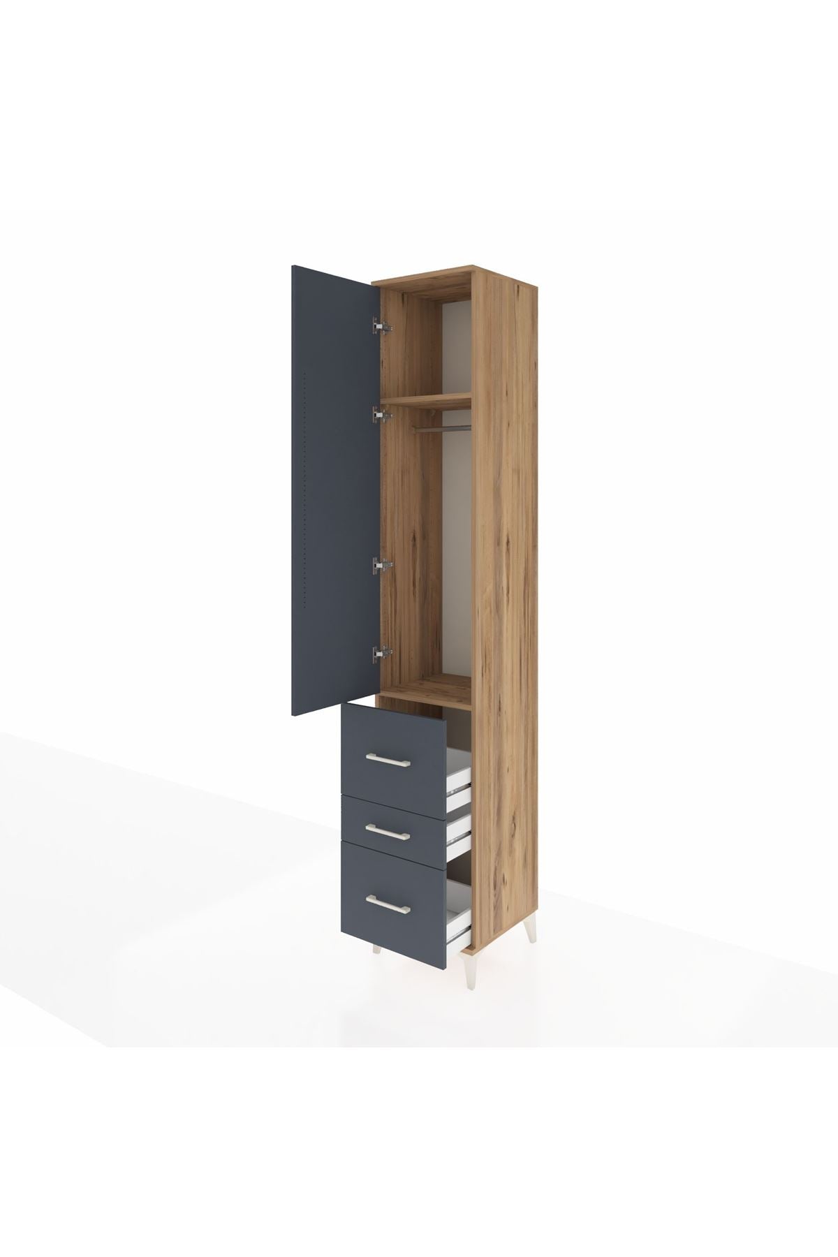 Hyperion Dolap 2 Raflı 3 Çekmeceli Tek Askılı 44x44x243 Çam-Antrasit