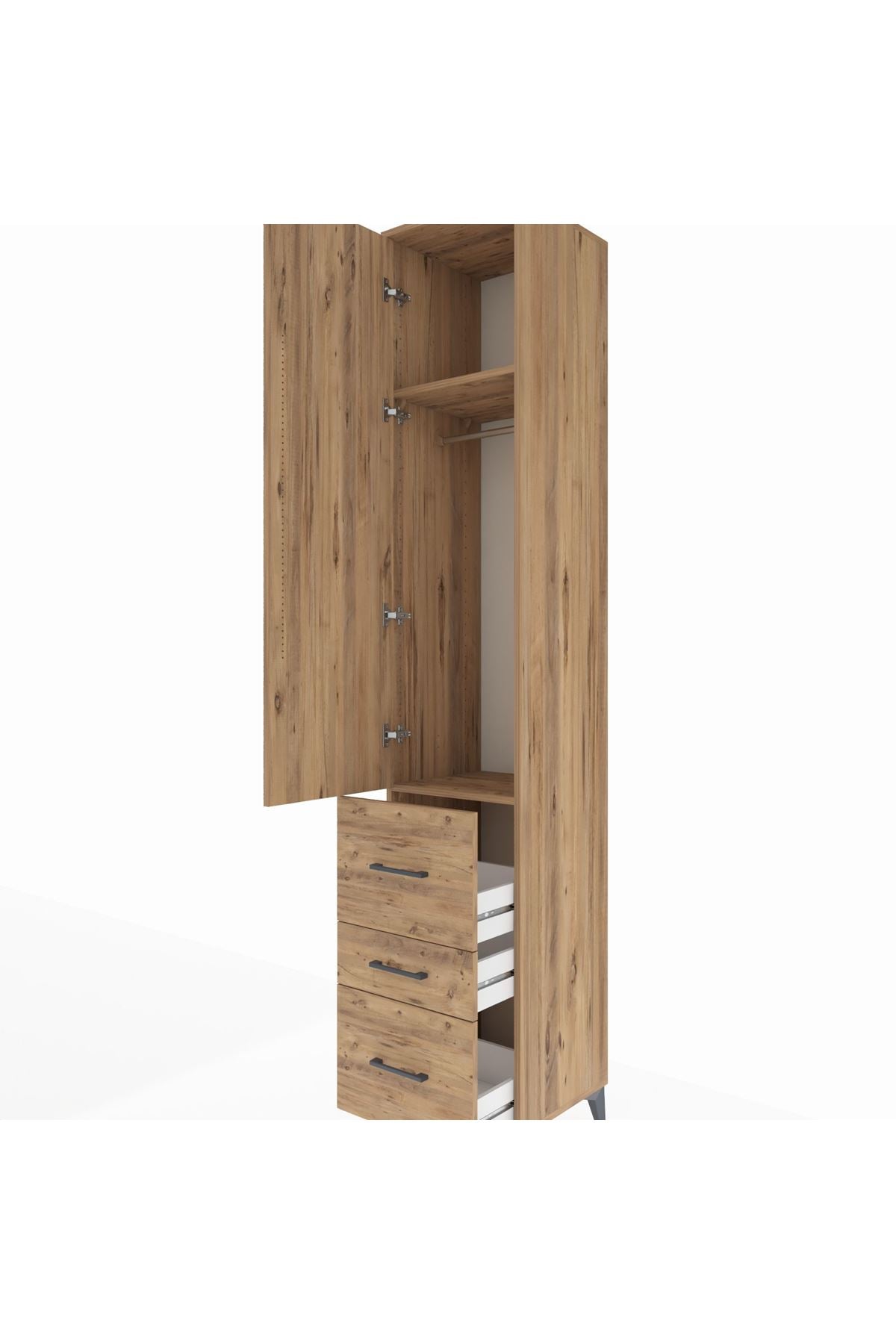 Hyperion Dolap 2 Raflı 3 Çekmeceli Tek Askılı 44x44x243 Çam-Çam