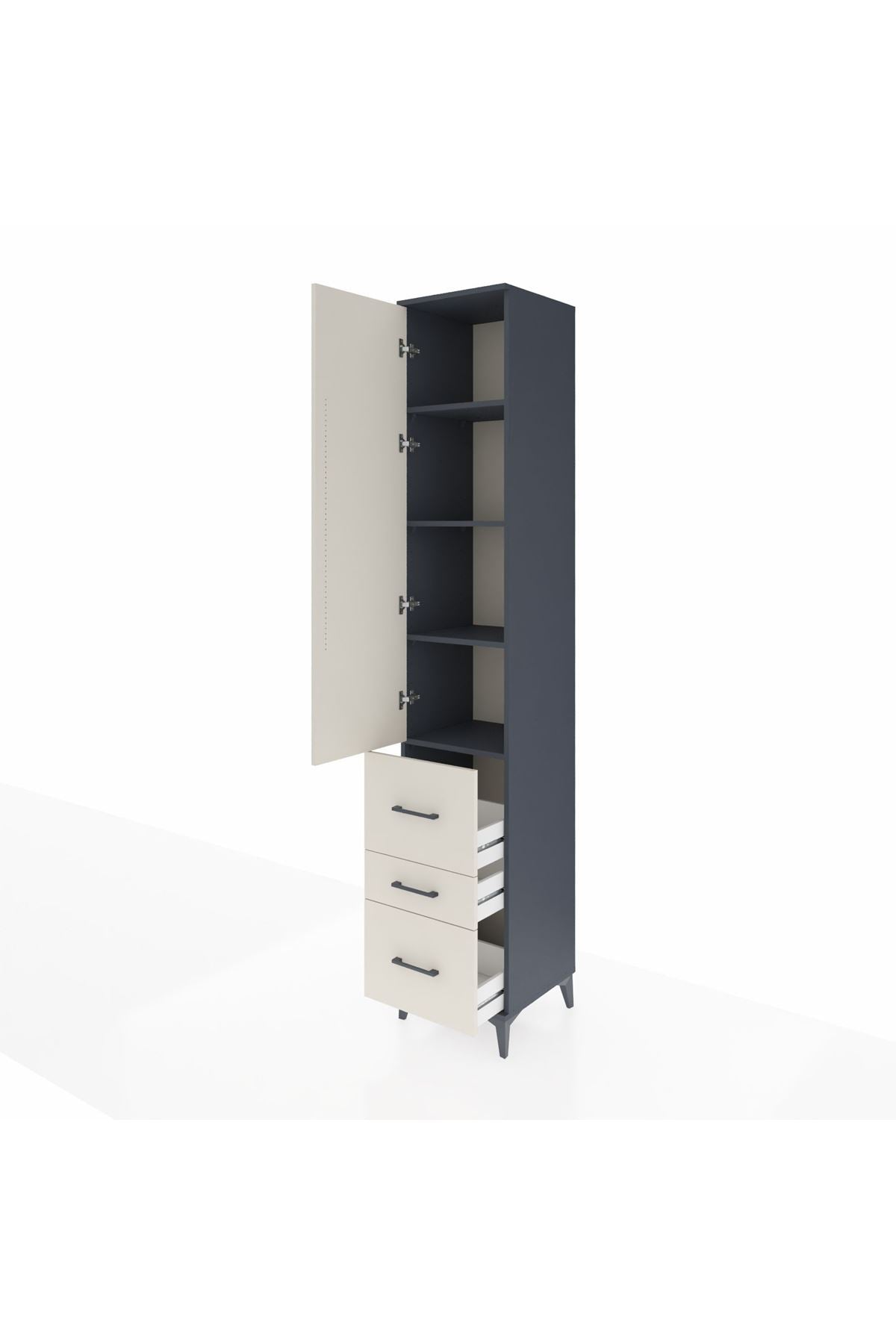 Hyperion Dolap 4 Raflı 3 Çekmeceli Tek Kapaklı 44x44x243 Antrasit-Aytaşı