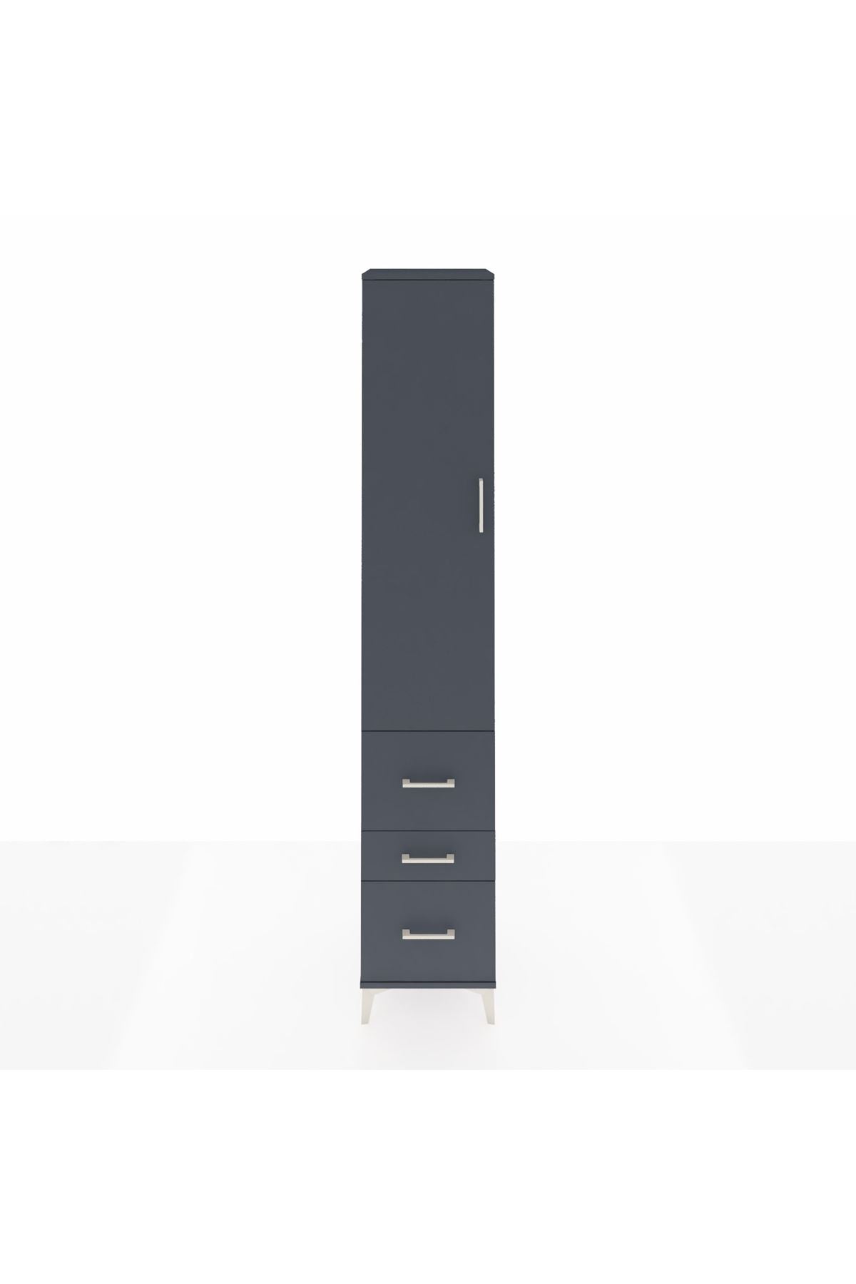 Hyperion Dolap 4 Raflı 3 Çekmeceli Tek Kapaklı 44x44x243 Antrasit-Antrasit