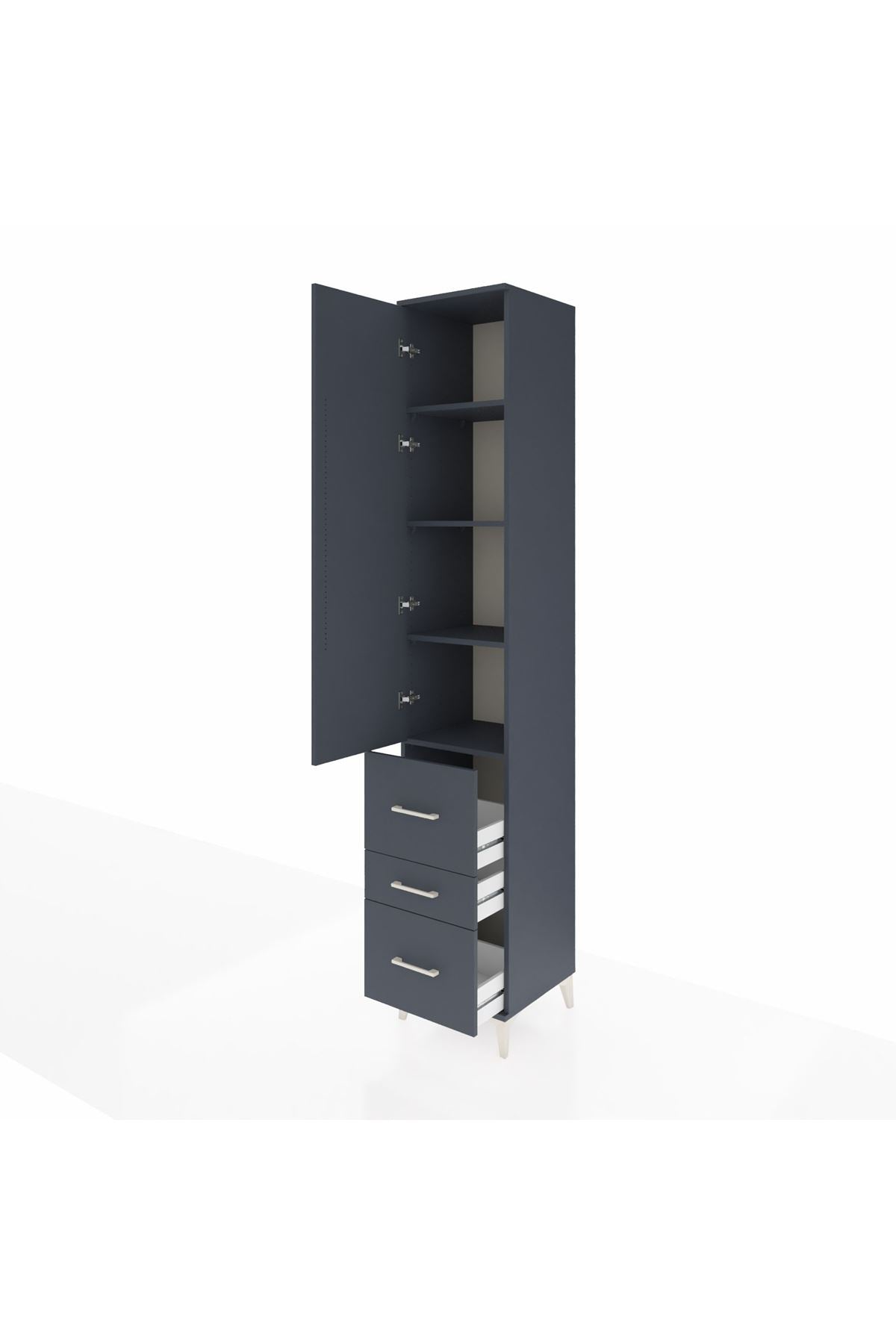 Hyperion Dolap 4 Raflı 3 Çekmeceli Tek Kapaklı 44x44x243 Antrasit-Antrasit