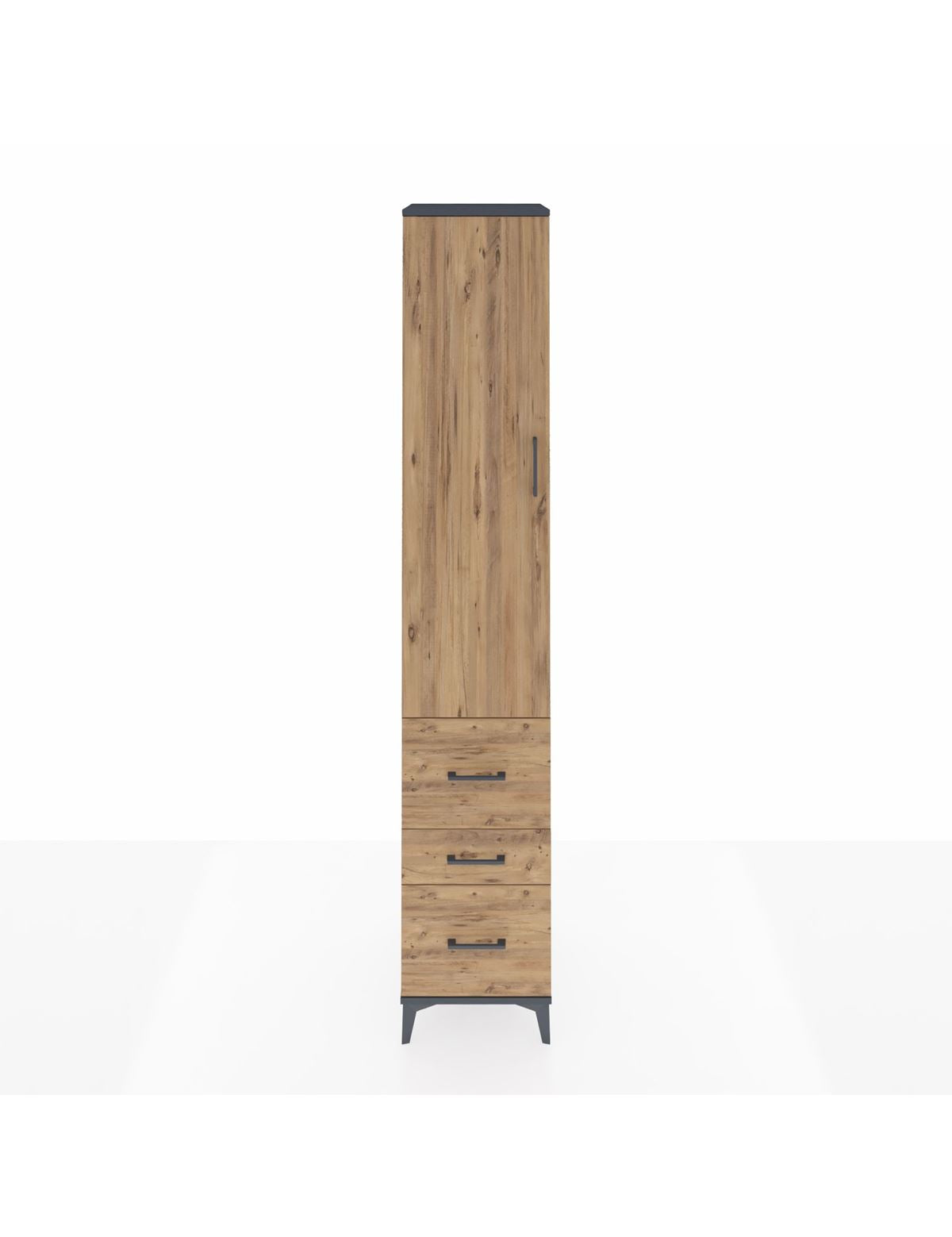 Hyperion Dolap 4 Raflı 3 Çekmeceli Tek Kapaklı 44x44x243 Antrasit-Çam