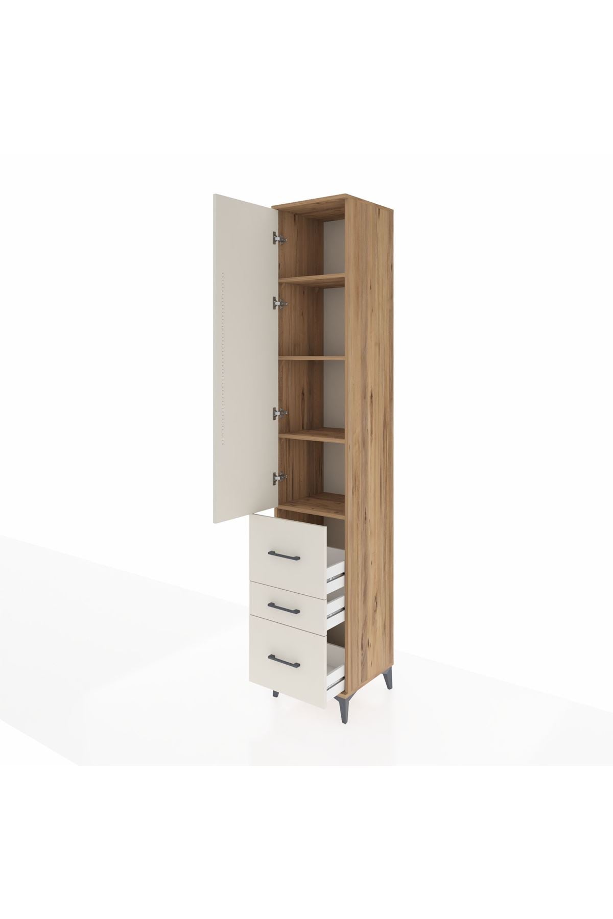 Hyperion Dolap 4 Raflı 3 Çekmeceli Tek Kapaklı 44x44x243 Çam-Aytaşı