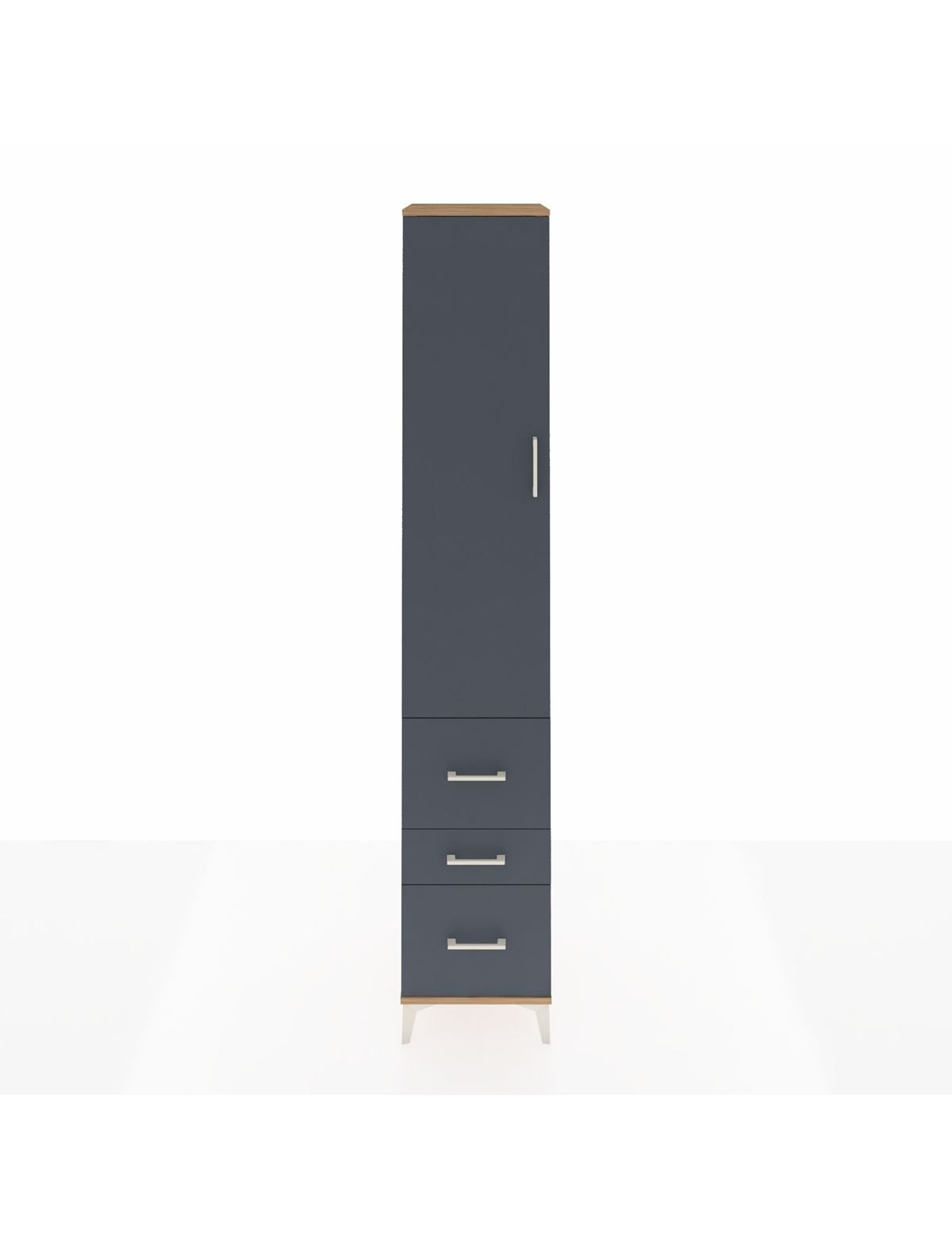 Hyperion Dolap 4 Raflı 3 Çekmeceli Tek Kapaklı 44x44x243 Çam-Antrasit