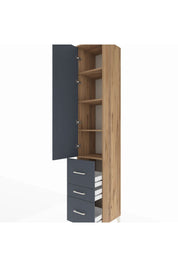 Hyperion Dolap 4 Raflı 3 Çekmeceli Tek Kapaklı 44x44x243 Çam-Antrasit