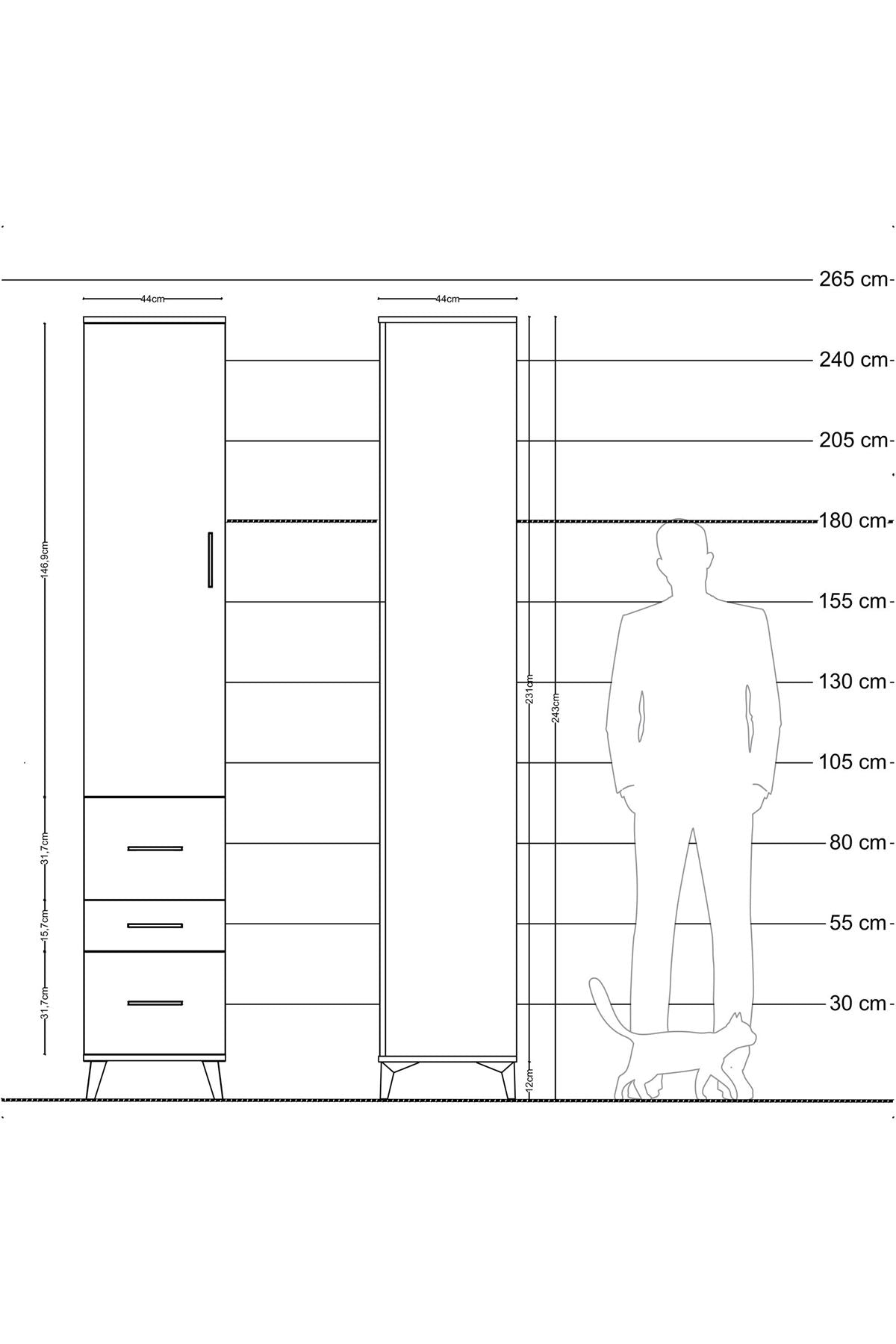 Hyperion Dolap 4 Raflı 3 Çekmeceli Tek Kapaklı 44x44x243 Çam-Antrasit