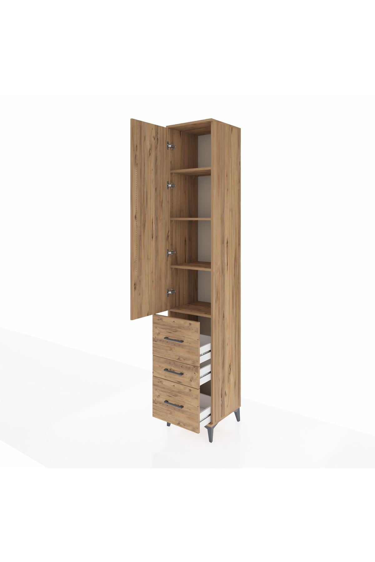 Hyperion Dolap 4 Raflı 3 Çekmeceli Tek Kapaklı 44x44x243 Çam-Çam