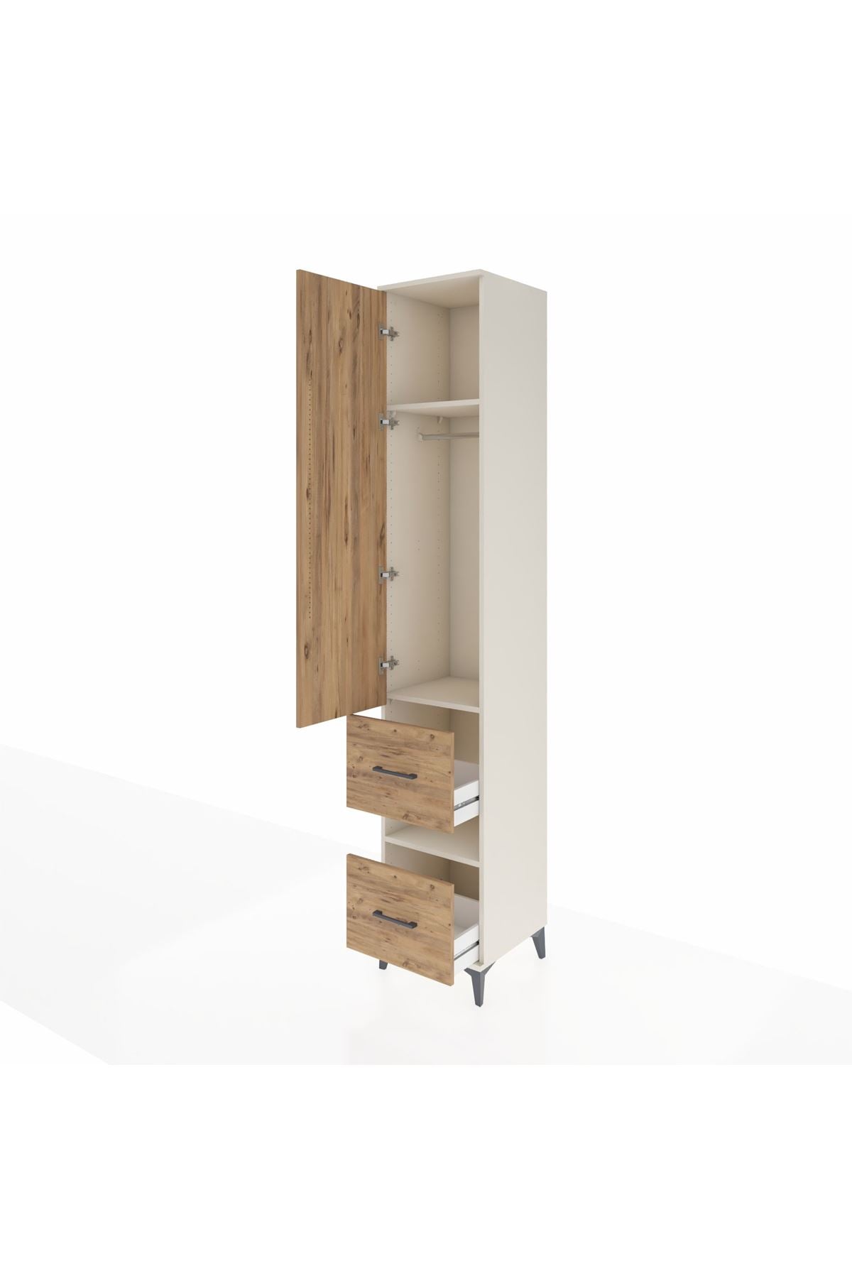 Hyperion Dolap 3 Raflı 2 Çekmeceli Tek Askılı 44x44x243 Aytaşı-Çam