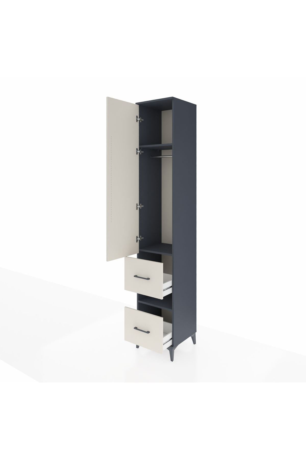 Hyperion Dolap 3 Raflı 2 Çekmeceli Tek Askılı 44x44x243 Antrasit-Aytaşı