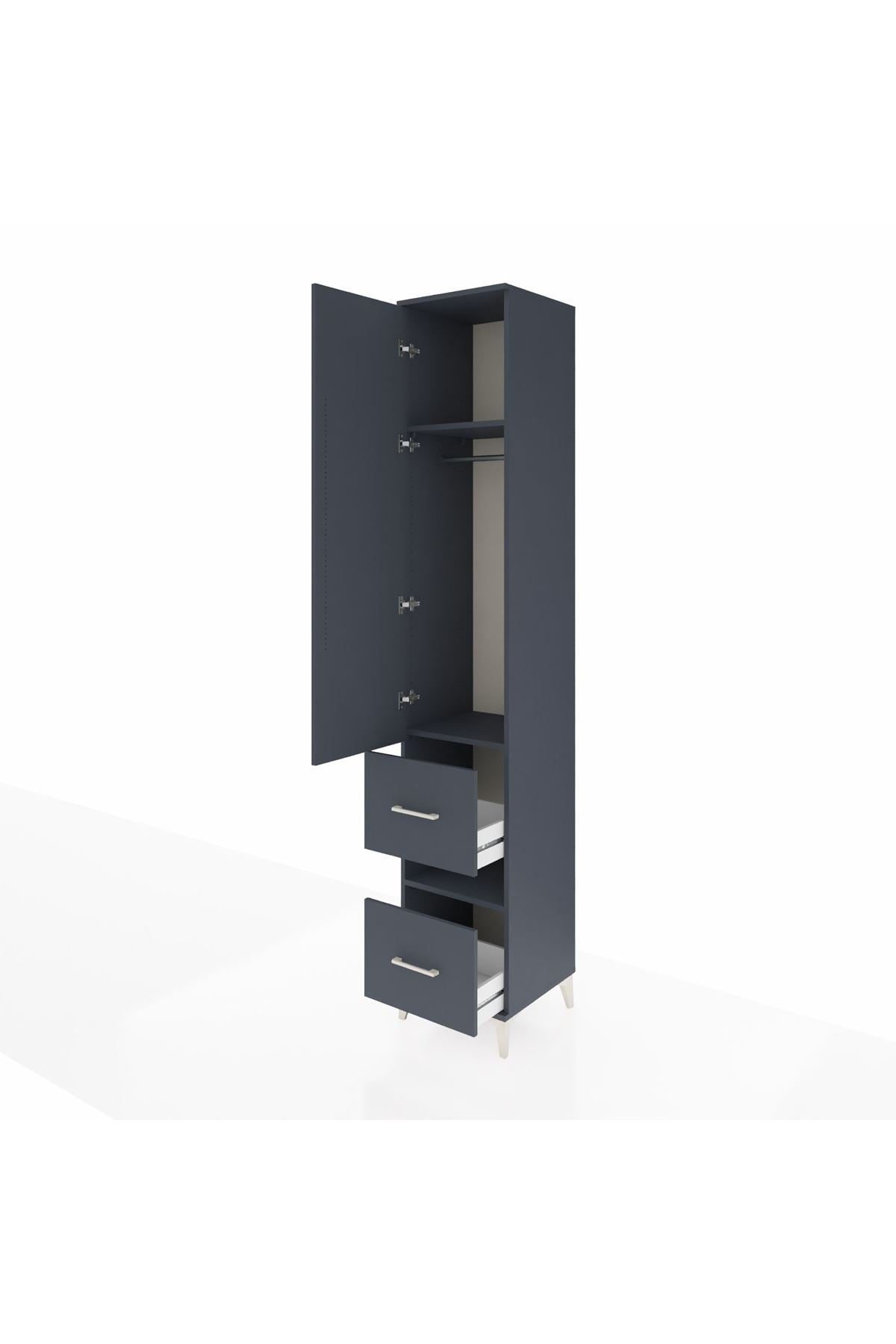 Hyperion Dolap 3 Raflı 2 Çekmeceli Tek Askılı 44x44x243 Antrasit-Antrasit