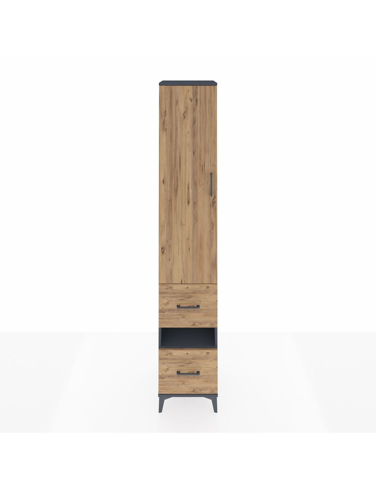 Hyperion Dolap 3 Raflı 2 Çekmeceli Tek Askılı 44x44x243 Antrasit-Çam