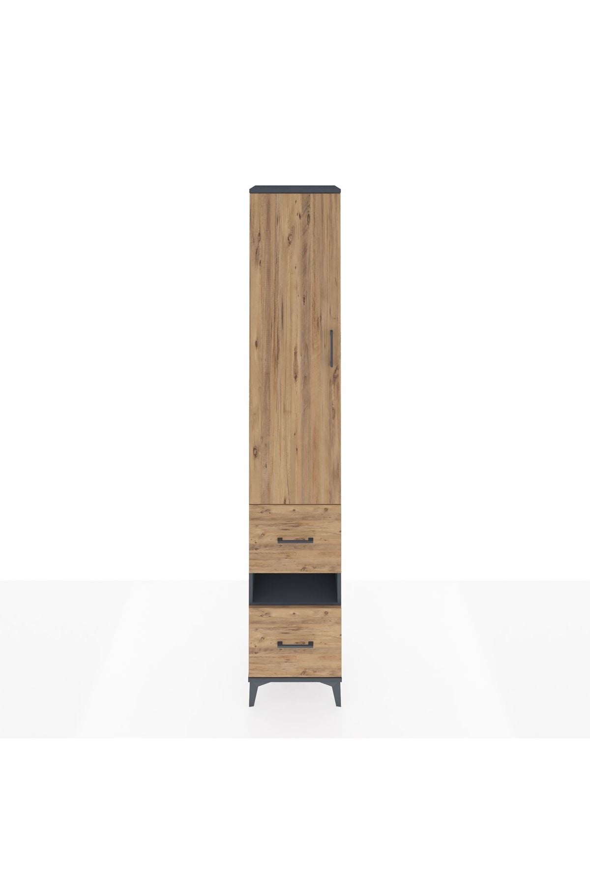 Hyperion Dolap 3 Raflı 2 Çekmeceli Tek Askılı 44x44x243 Antrasit-Çam