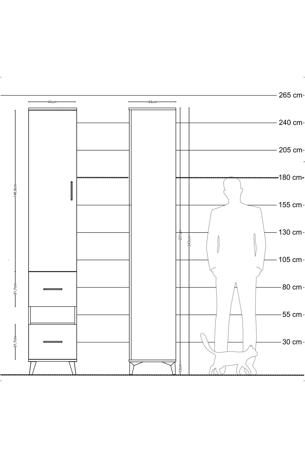 Hyperion Dolap 3 Raflı 2 Çekmeceli Tek Askılı 44x44x243 Çam-Antrasit