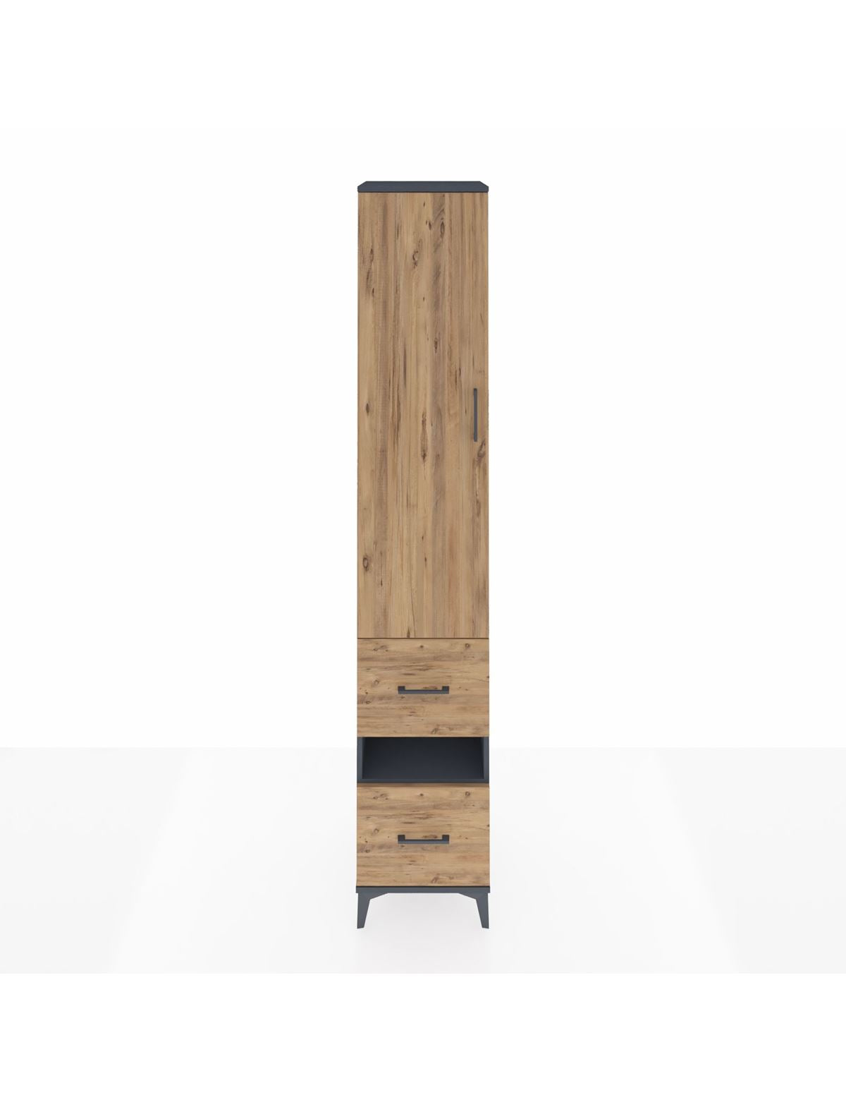 Hyperion Dolap 5 Raflı 2 Çekmeceli Tek Kapaklı 44x44x243 Antrasit-Çam