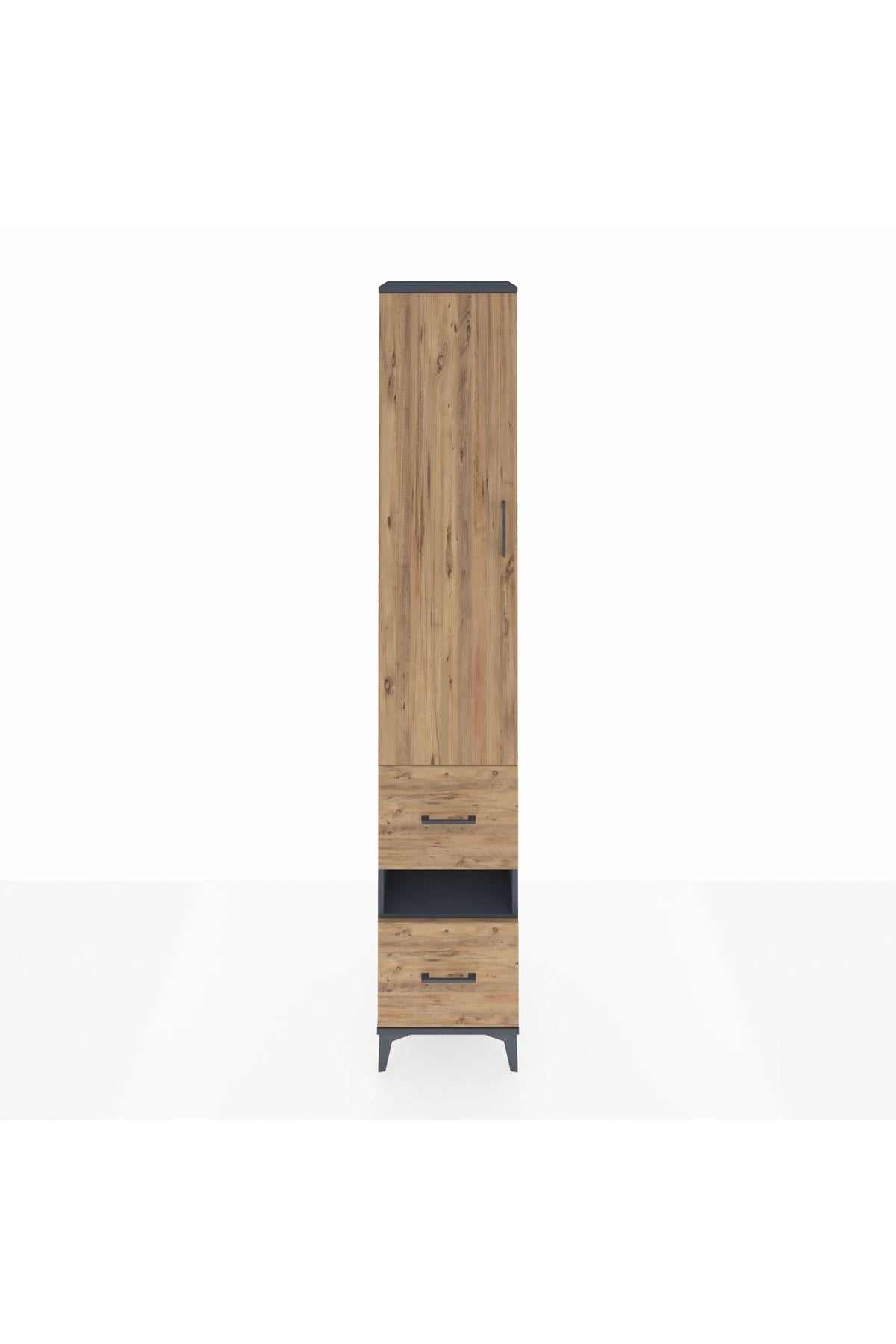 Hyperion Dolap 5 Raflı 2 Çekmeceli Tek Kapaklı 44x44x243 Antrasit-Çam