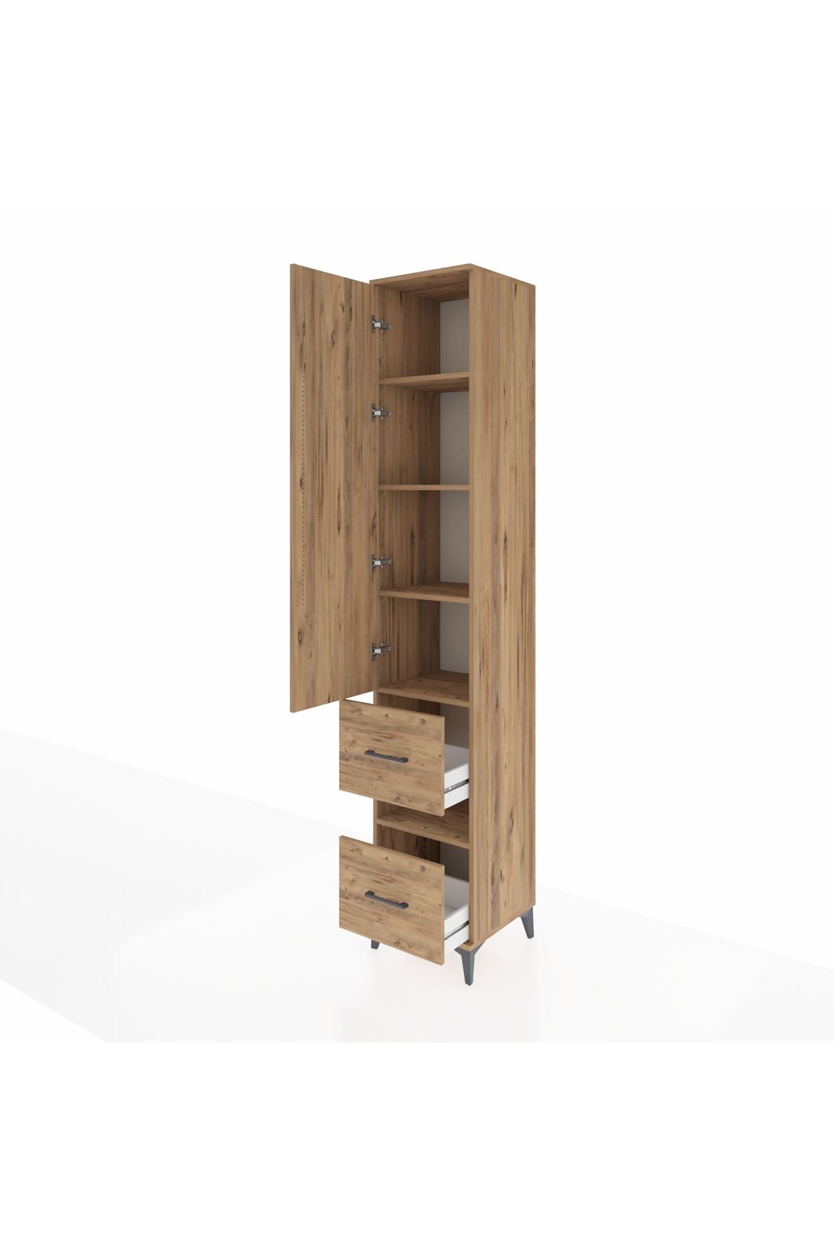 Hyperion Dolap 5 Raflı 2 Çekmeceli Tek Kapaklı 44x44x243 Çam-Çam