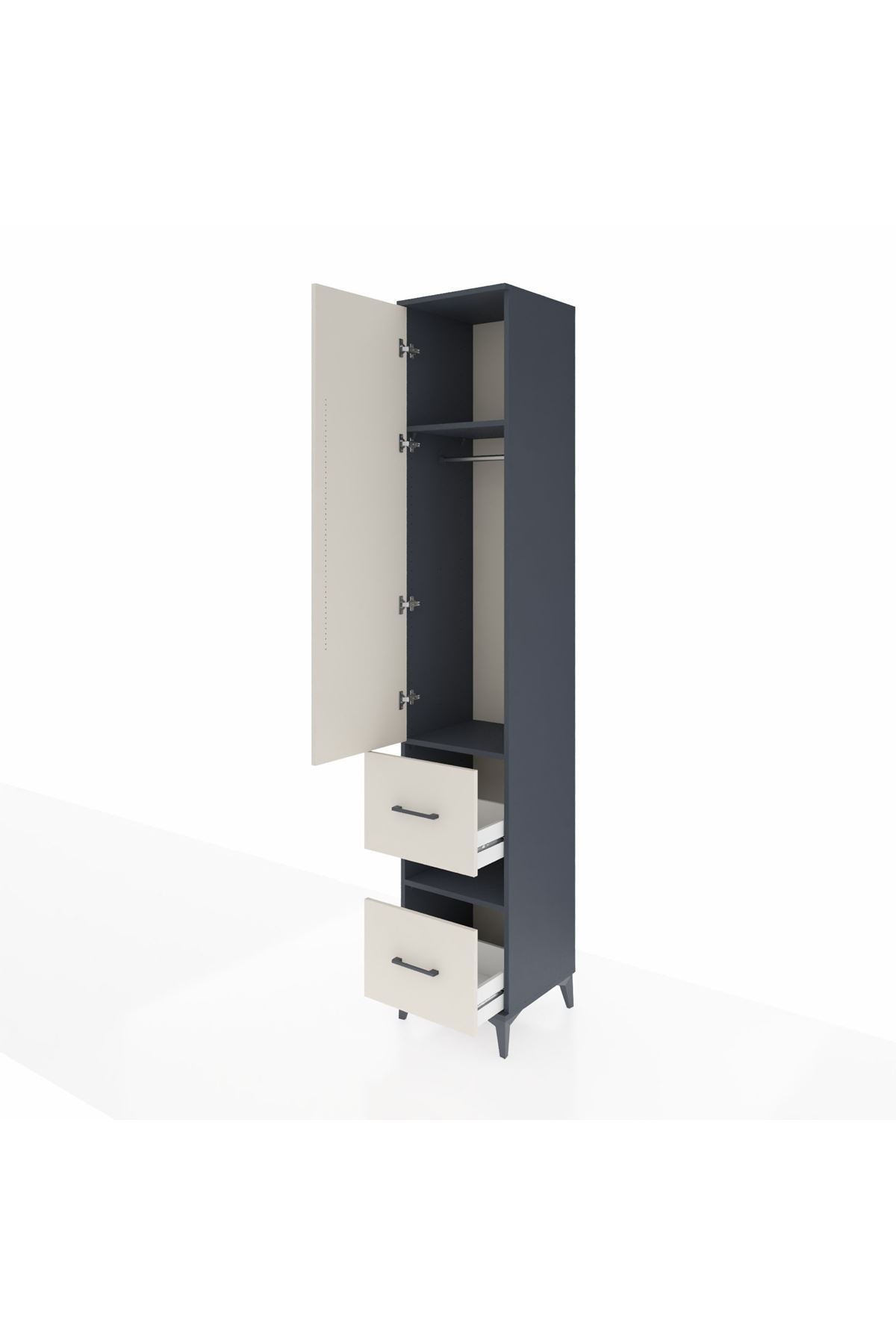 Hyperion Dolap 3 Raflı 2 Çekmeceli Tek Askılı 44x44x243 Antrasit-Aytaşı