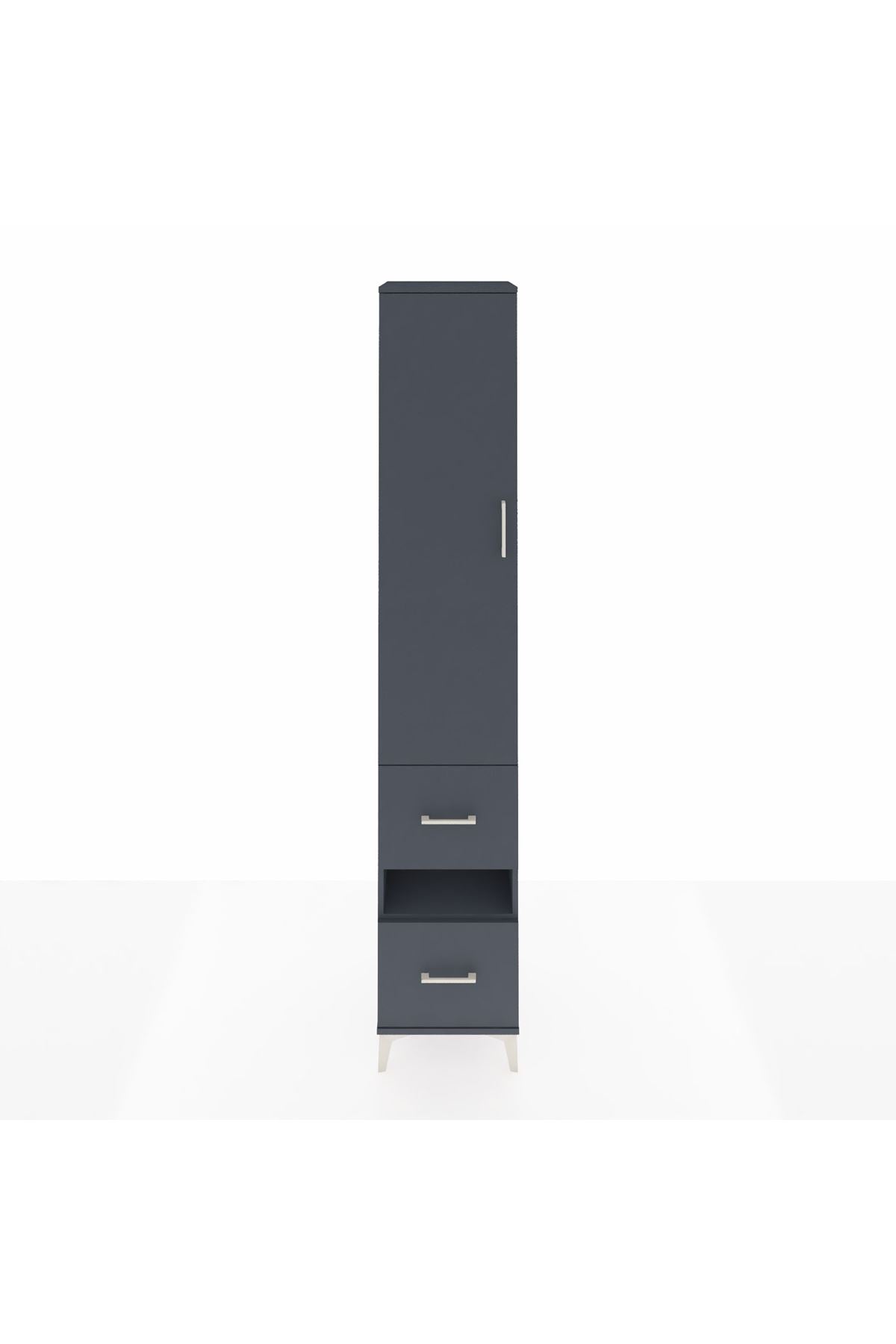 Hyperion Dolap 3 Raflı 2 Çekmeceli Tek Askılı 44x44x243 Antrasit-Antrasit