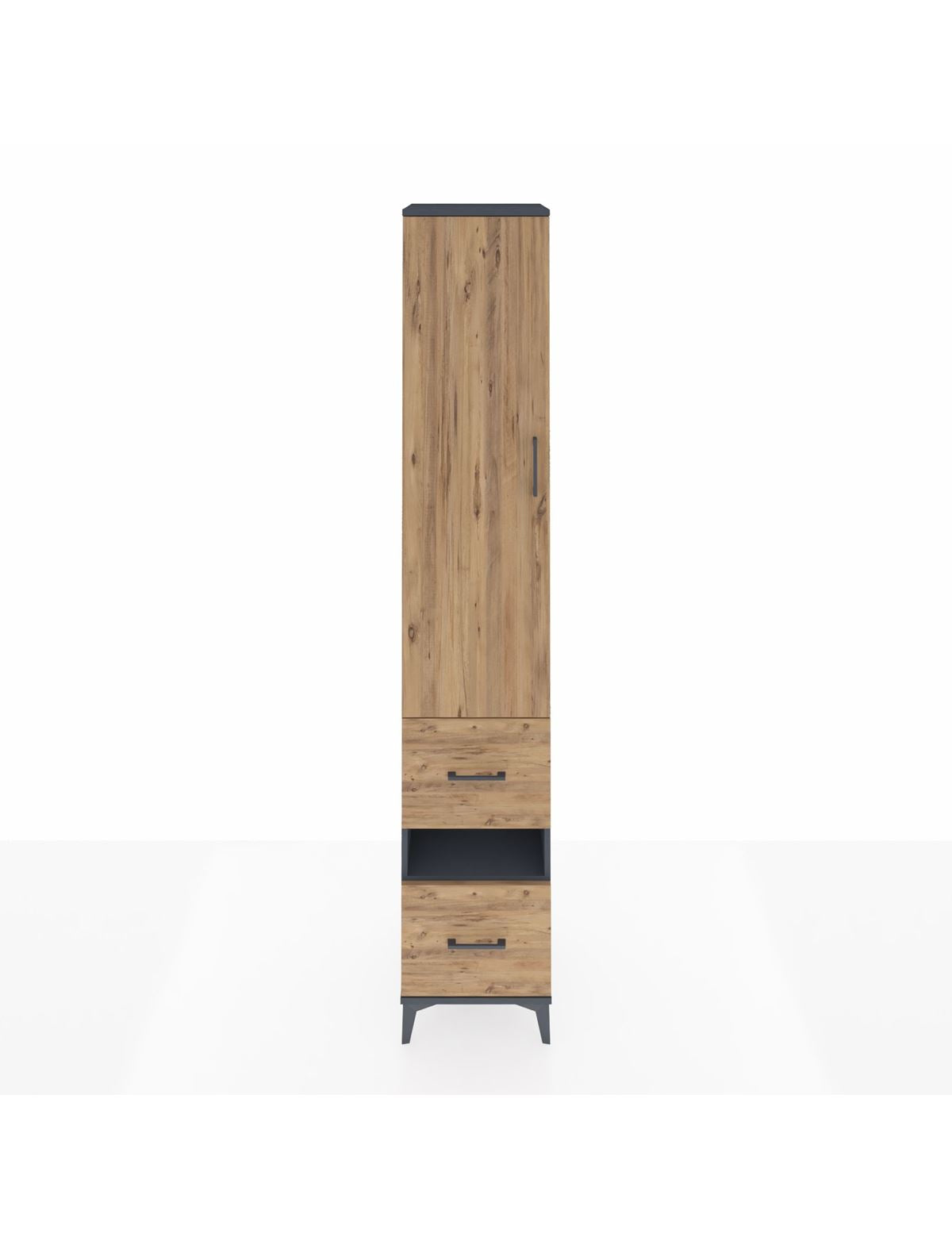 Hyperion Dolap 3 Raflı 2 Çekmeceli Tek Askılı 44x44x243 Antrasit-Çam