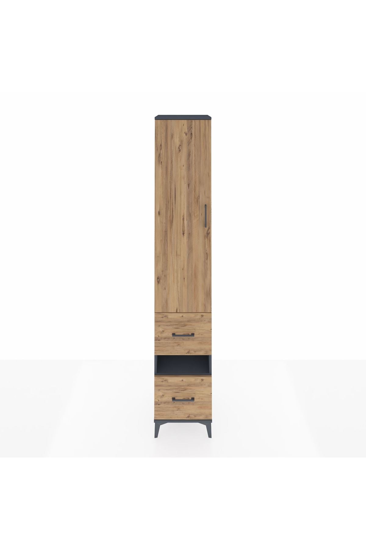 Hyperion Dolap 3 Raflı 2 Çekmeceli Tek Askılı 44x44x243 Antrasit-Çam