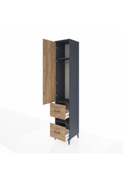 Hyperion Dolap 3 Raflı 2 Çekmeceli Tek Askılı 44x44x243 Antrasit-Çam
