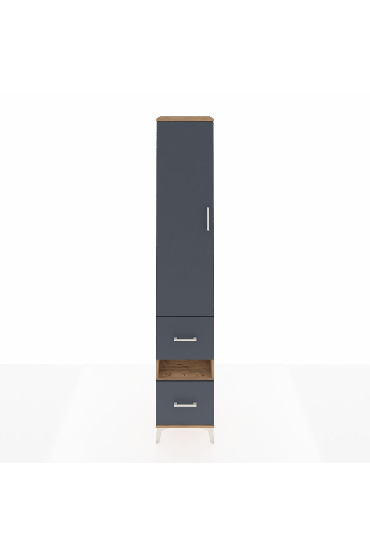 Hyperion Dolap 3 Raflı 2 Çekmeceli Tek Askılı 44x44x243 Çam-Antrasit