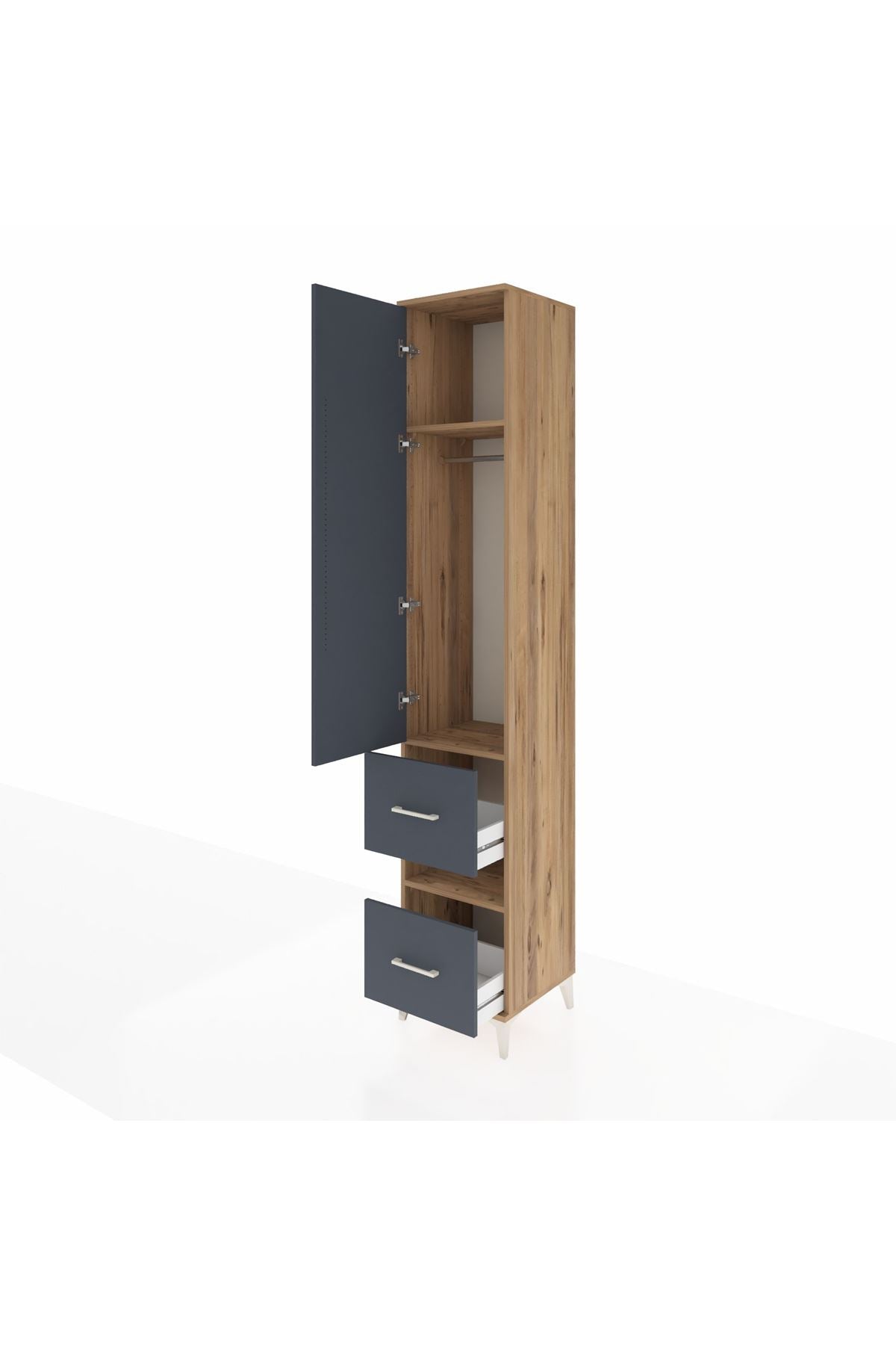 Hyperion Dolap 3 Raflı 2 Çekmeceli Tek Askılı 44x44x243 Çam-Antrasit