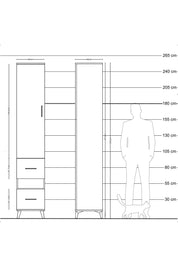 Hyperion Dolap 3 Raflı 2 Çekmeceli Tek Askılı 44x44x243 Çam-Antrasit