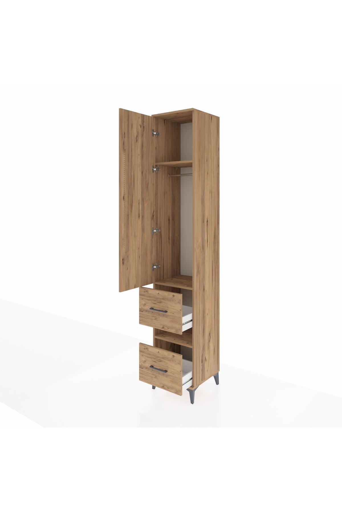 Hyperion Dolap 3 Raflı 2 Çekmeceli Tek Askılı 44x44x243 Çam-Çam