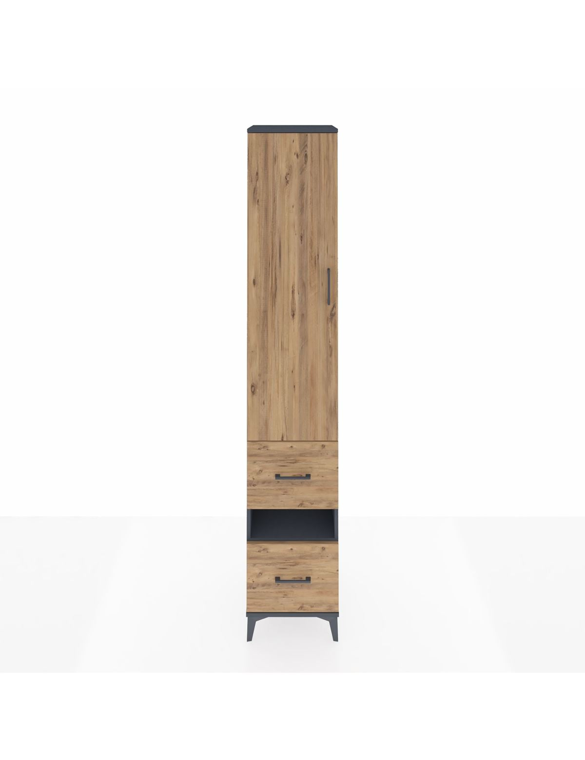 Hyperion Dolap 5 Raflı 2 Çekmeceli Tek Kapaklı 44x44x243 Antrasit-Çam