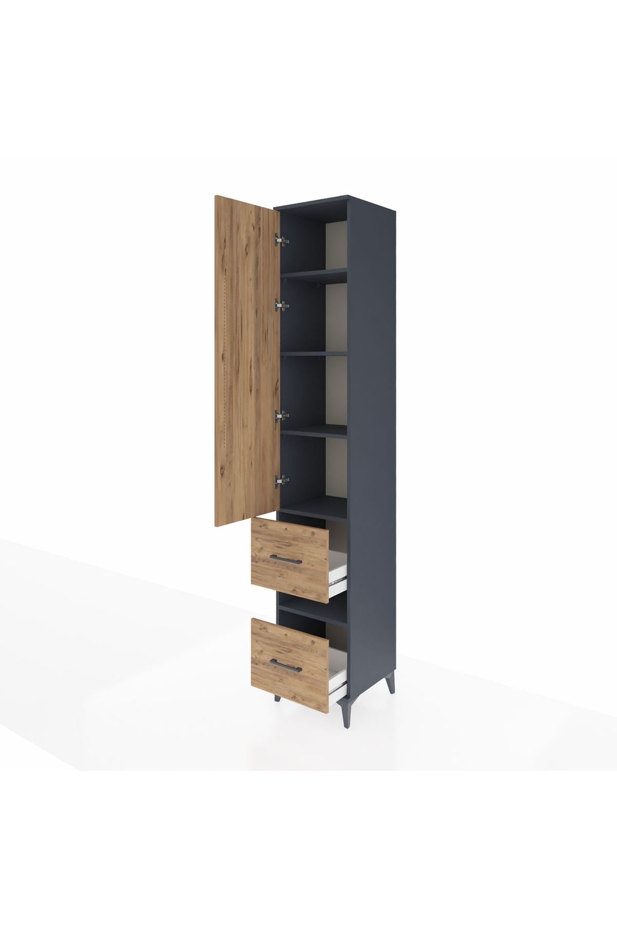 Hyperion Dolap 5 Raflı 2 Çekmeceli Tek Kapaklı 44x44x243 Antrasit-Çam