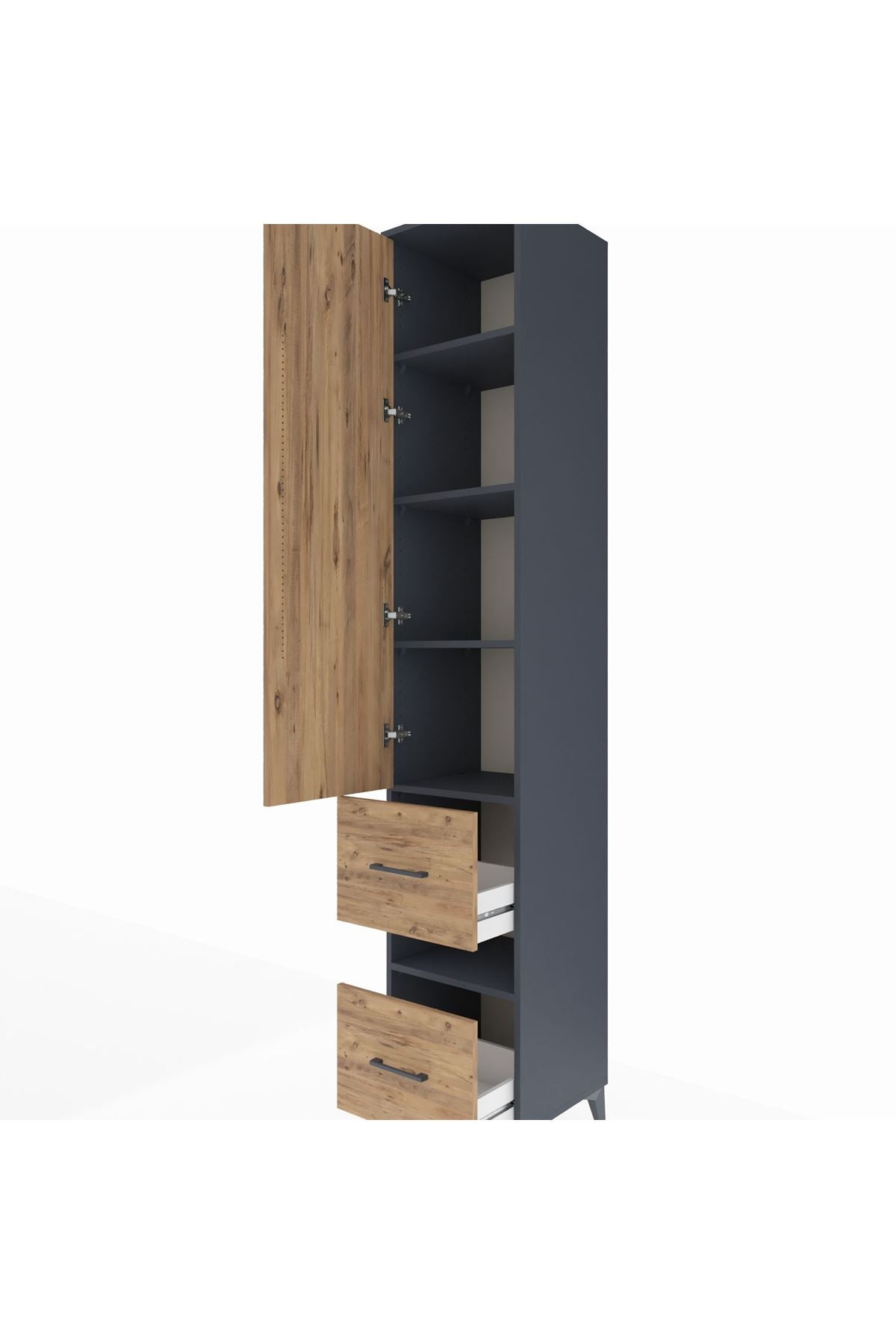 Hyperion Dolap 5 Raflı 2 Çekmeceli Tek Kapaklı 44x44x243 Antrasit-Çam