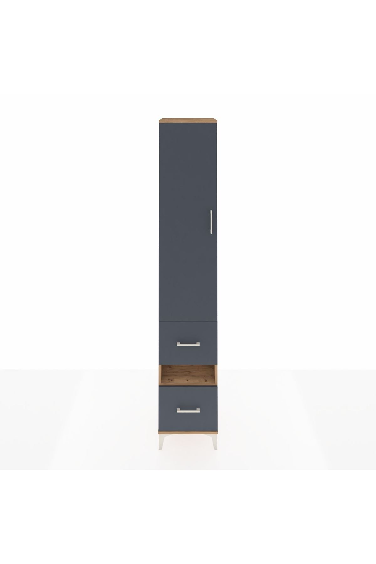 Hyperion Dolap 5 Raflı 2 Çekmeceli Tek Kapaklı 44x44x243 Çam-Antrasit