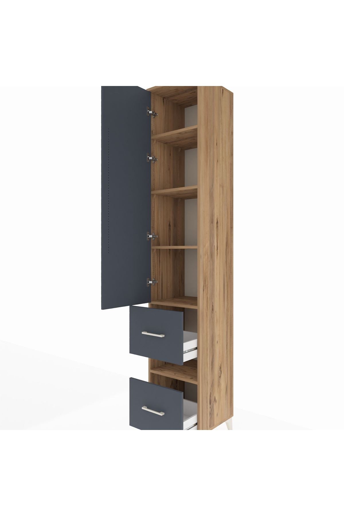 Hyperion Dolap 5 Raflı 2 Çekmeceli Tek Kapaklı 44x44x243 Çam-Antrasit