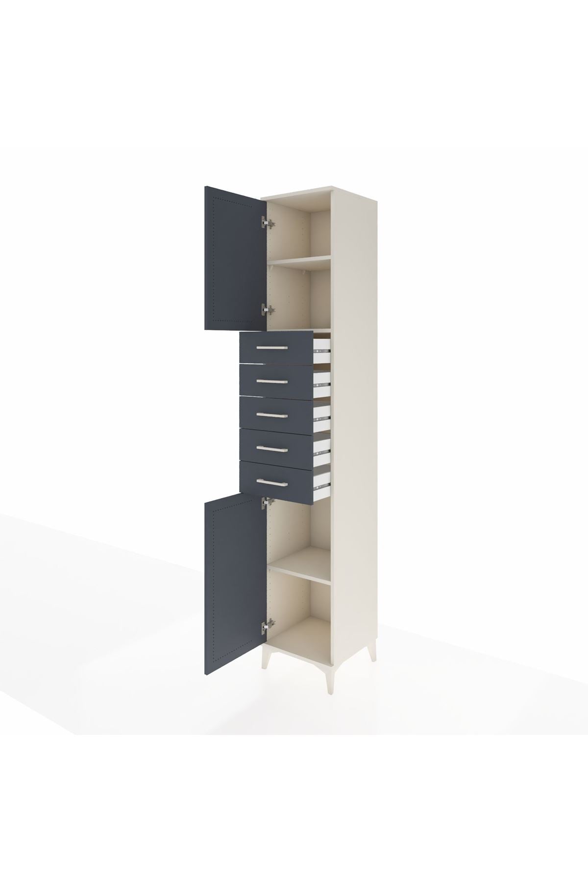 Hyperion Dolap 3 Raflı 5 Çekmeceli 2 Kapaklı 44x44x243 Aytaşı-Antrasit