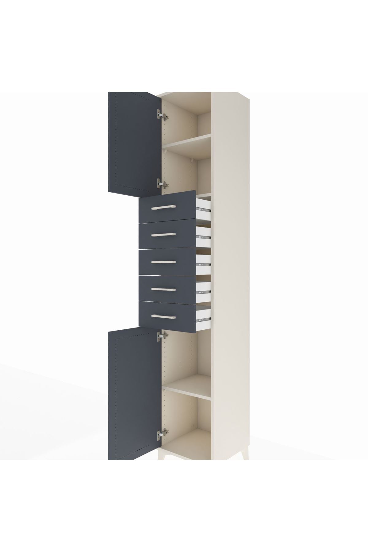 Hyperion Dolap 3 Raflı 5 Çekmeceli 2 Kapaklı 44x44x243 Aytaşı-Antrasit