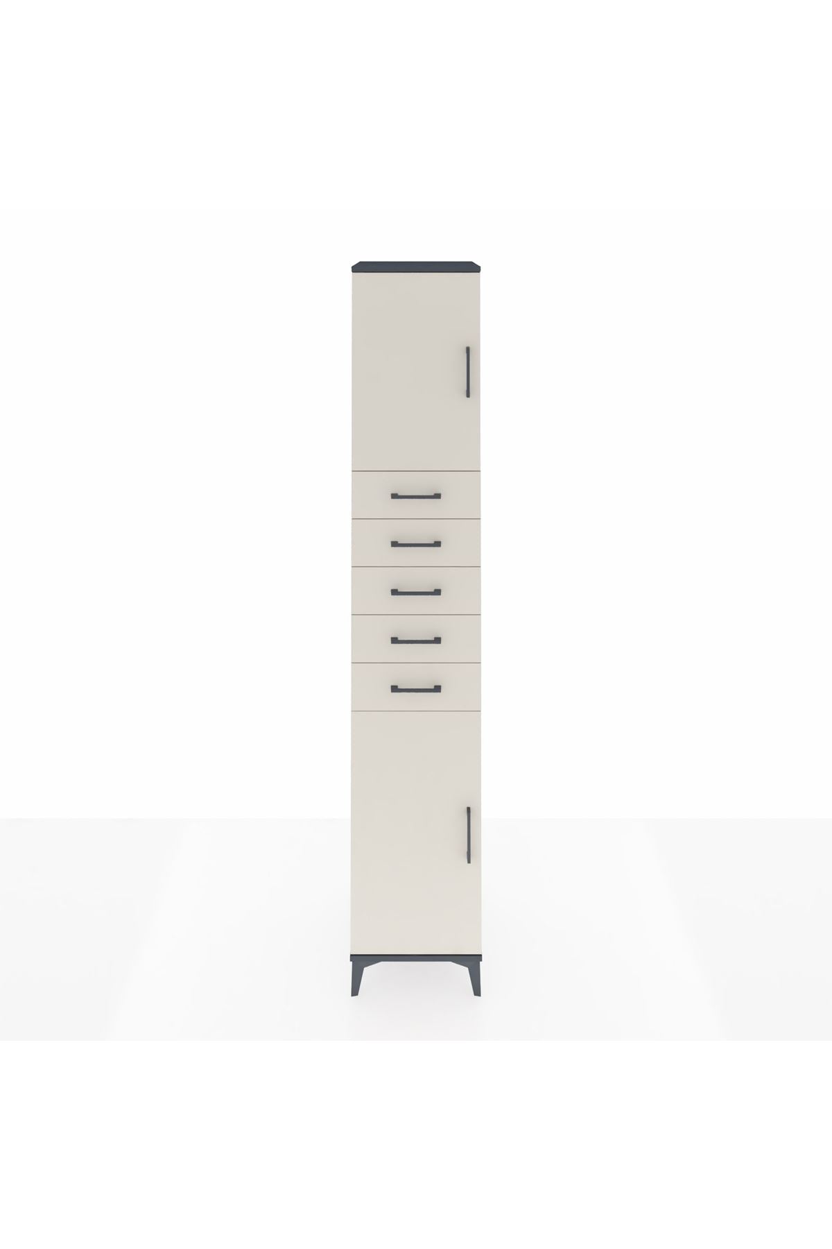 Hyperion Dolap 3 Raflı 5 Çekmeceli 2 Kapaklı 44x44x243 Antrasit-Aytaşı