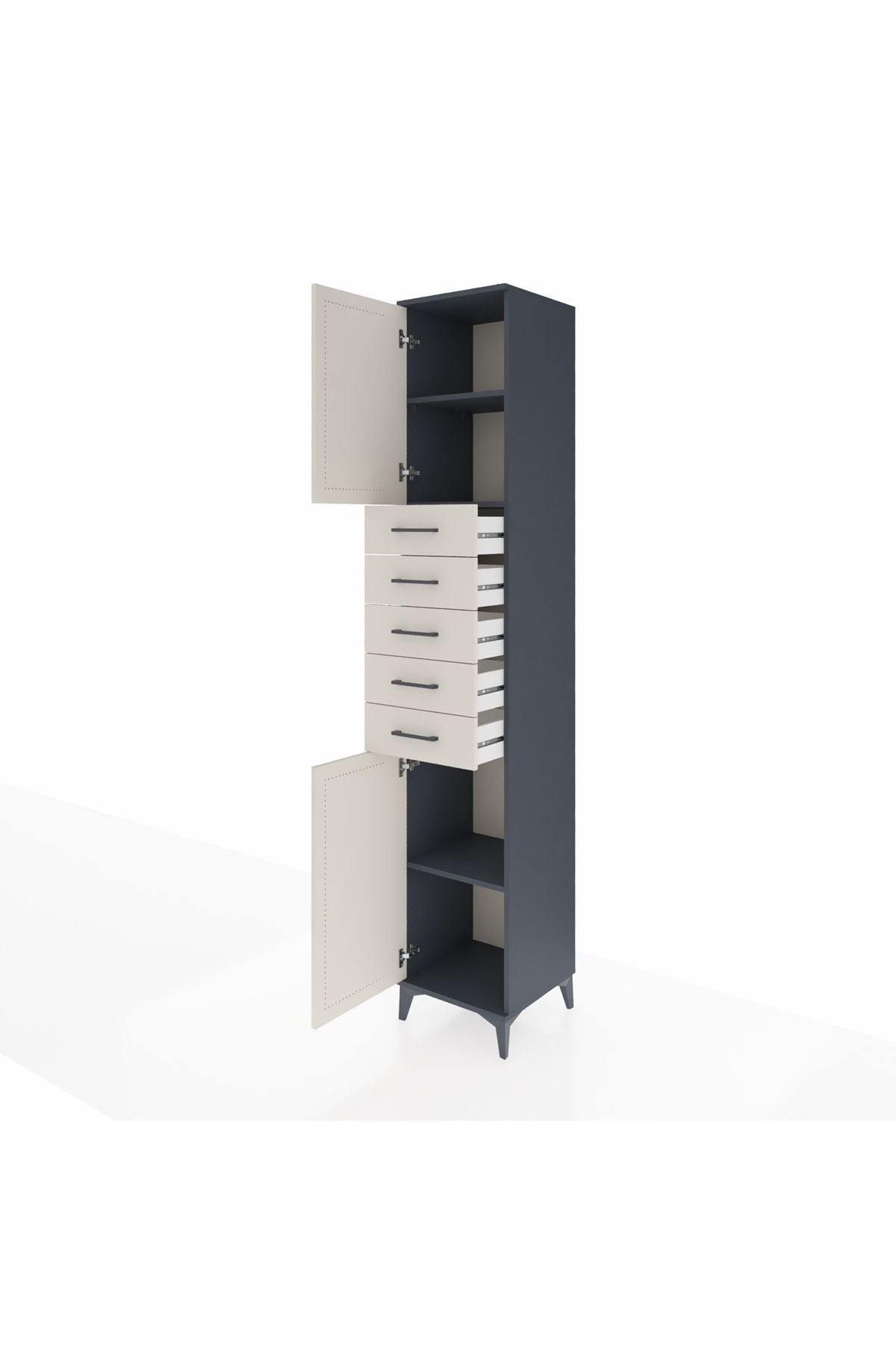 Hyperion Dolap 3 Raflı 5 Çekmeceli 2 Kapaklı 44x44x243 Antrasit-Aytaşı