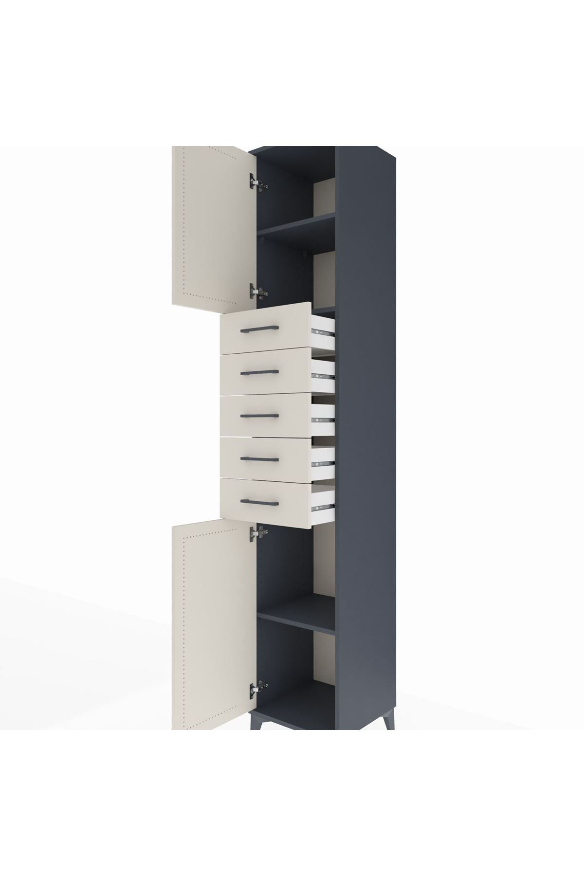 Hyperion Dolap 3 Raflı 5 Çekmeceli 2 Kapaklı 44x44x243 Antrasit-Aytaşı