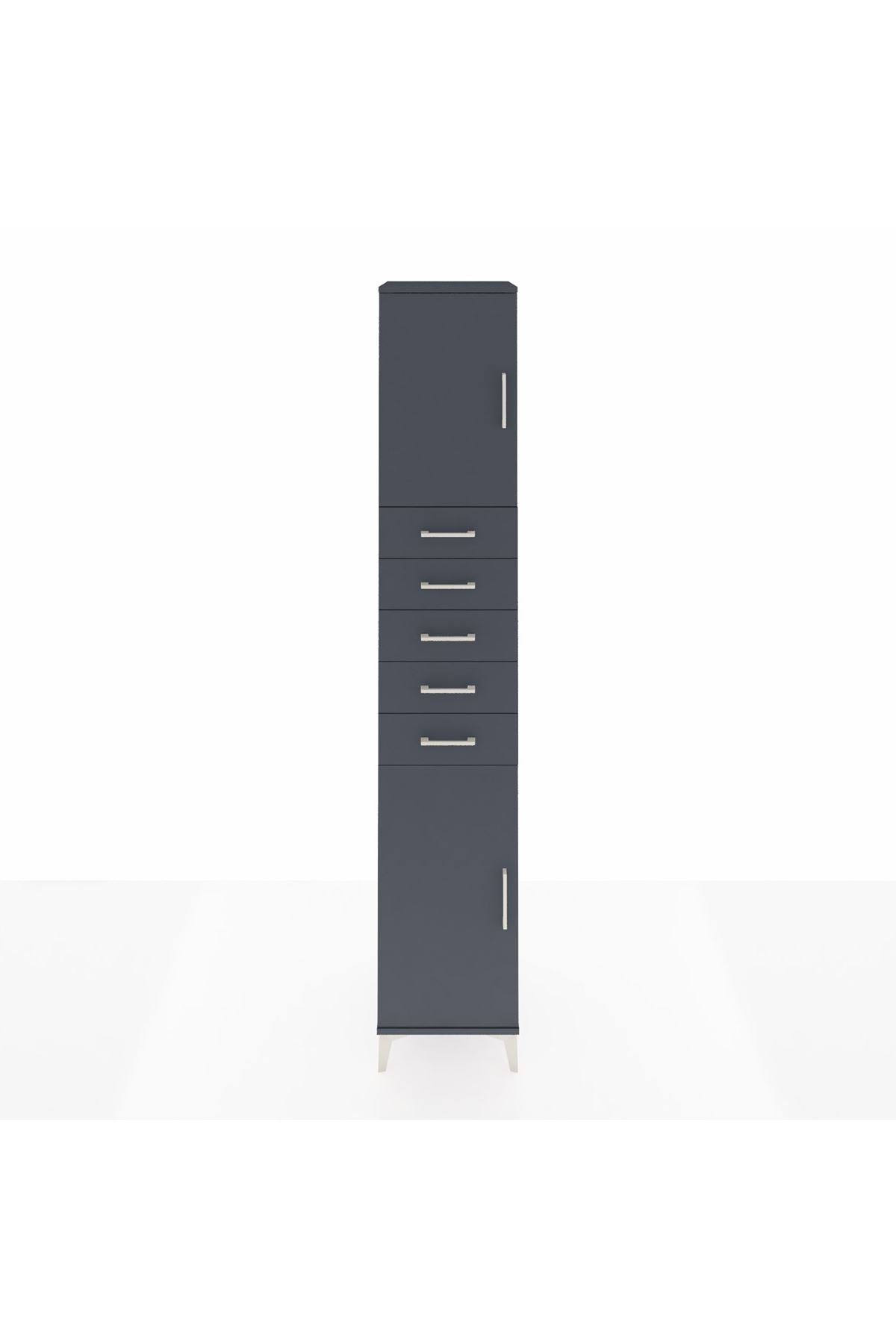 Hyperion Dolap 3 Raflı 5 Çekmeceli 2 Kapaklı 44x44x243 Antrasit-Antrasit