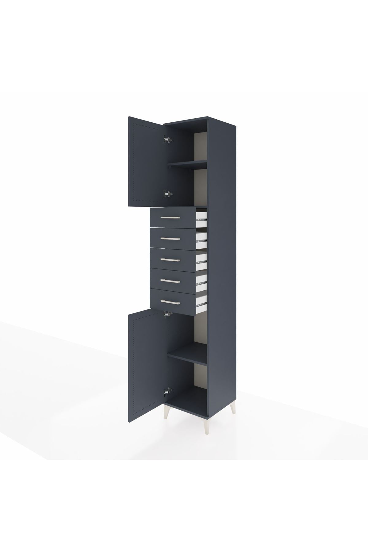 Hyperion Dolap 3 Raflı 5 Çekmeceli 2 Kapaklı 44x44x243 Antrasit-Antrasit